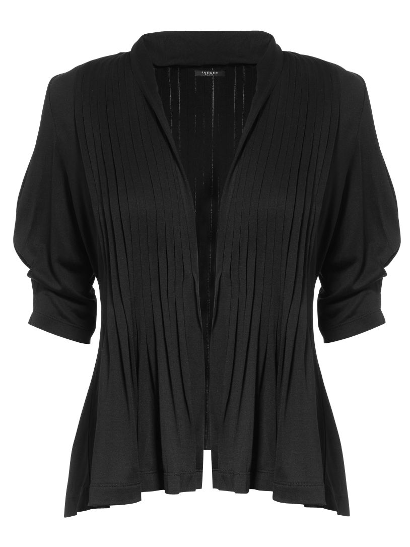 Jaeger Pleated Silk Jersey Cardigan, Black
