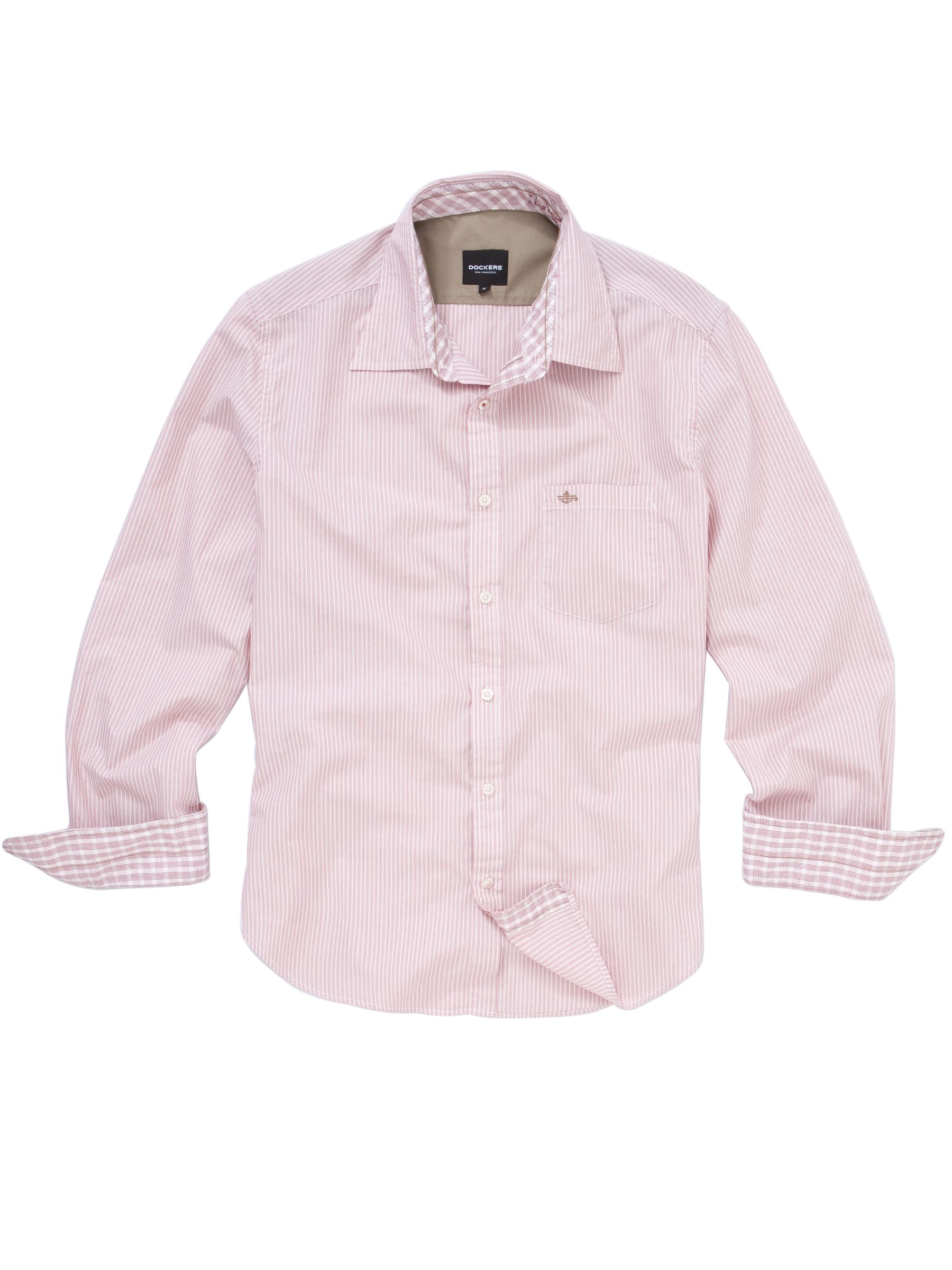 Dockers Stripe Long Sleeve Shirt, Red/white, XXL