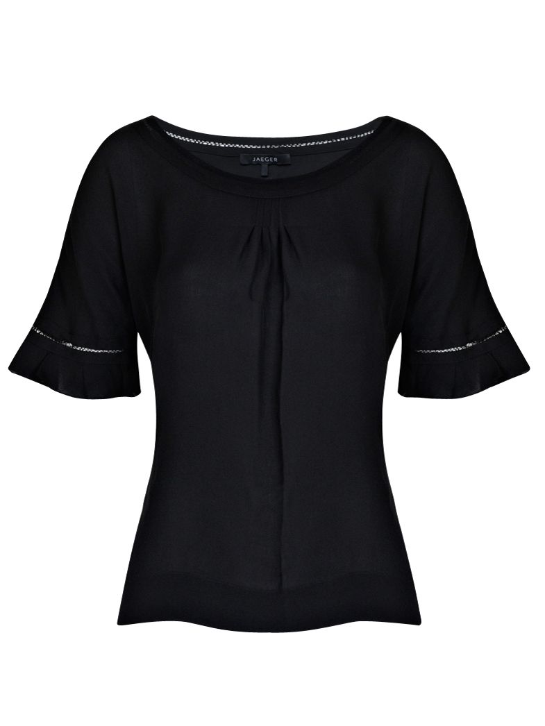 Jaeger Fagotted Detail Silk Top, Black