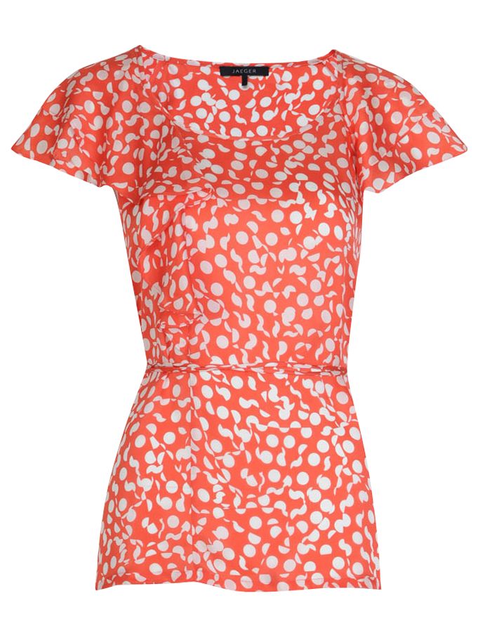 Jaeger Spot Print Silk Frill Blouse, Red
