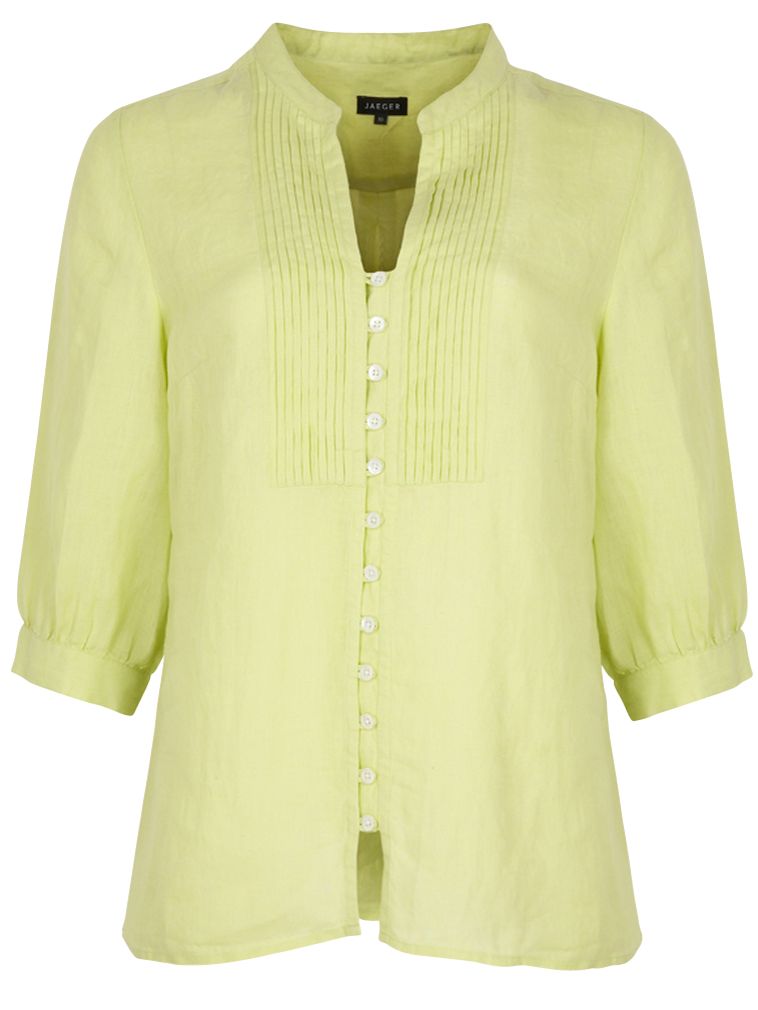 Jaeger Striped Pintuck Linen Shirt, Lemon