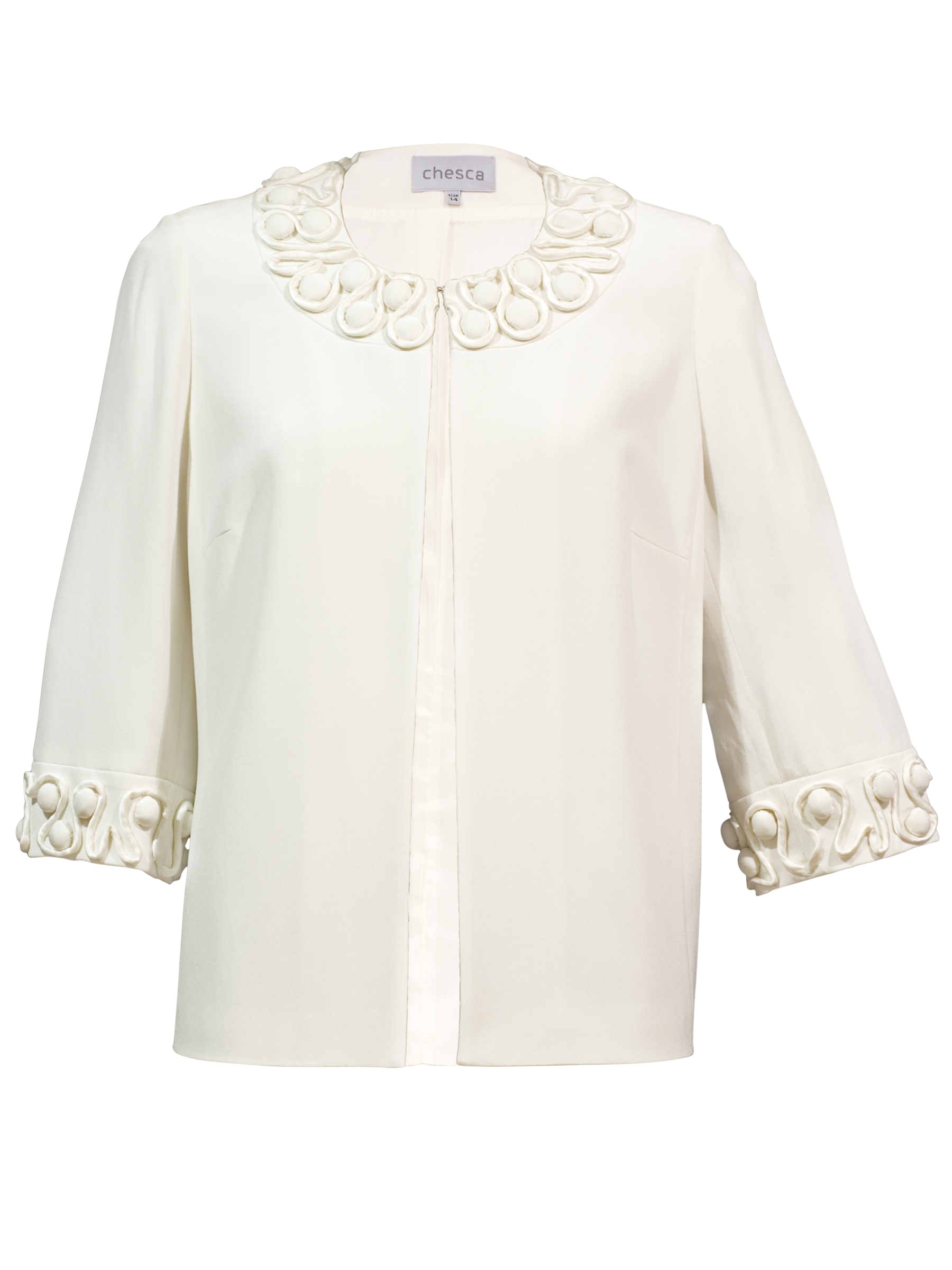 Chesca Mushroom Trim Silk Jacket, Ivory/Mushroom, 18