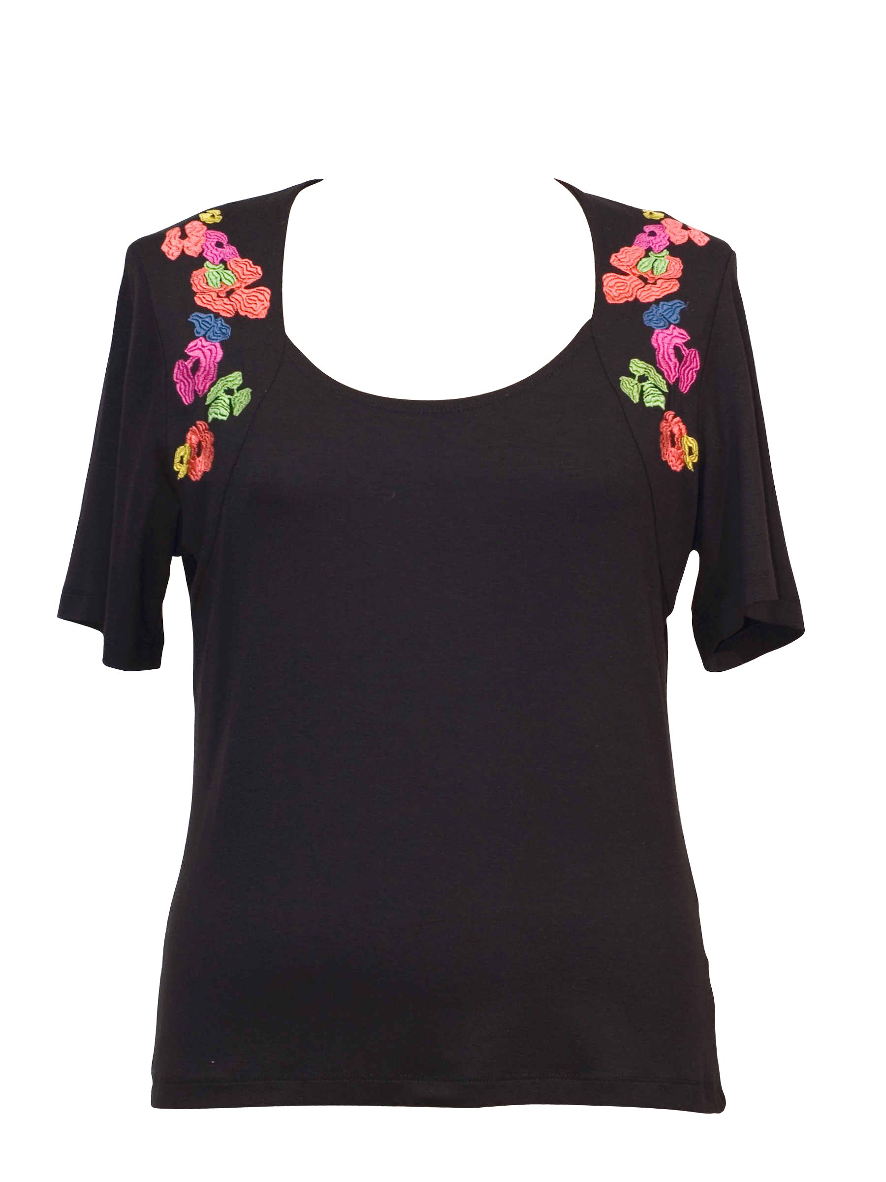T-Shirt with Embroidered Motif, Black