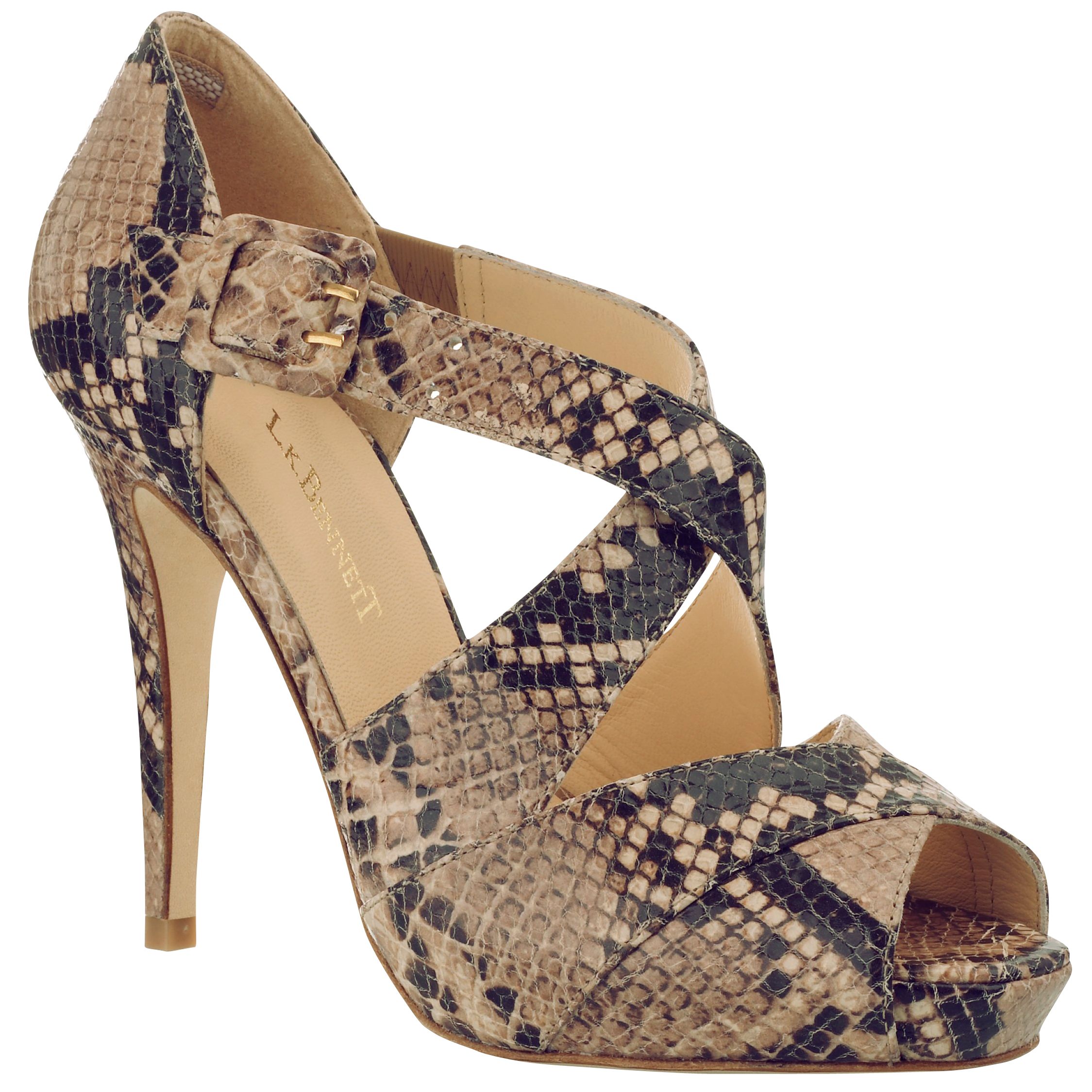 L.K. Bennett Sliver Snake Print Platform Sandals, Natural, 3 at JohnLewis