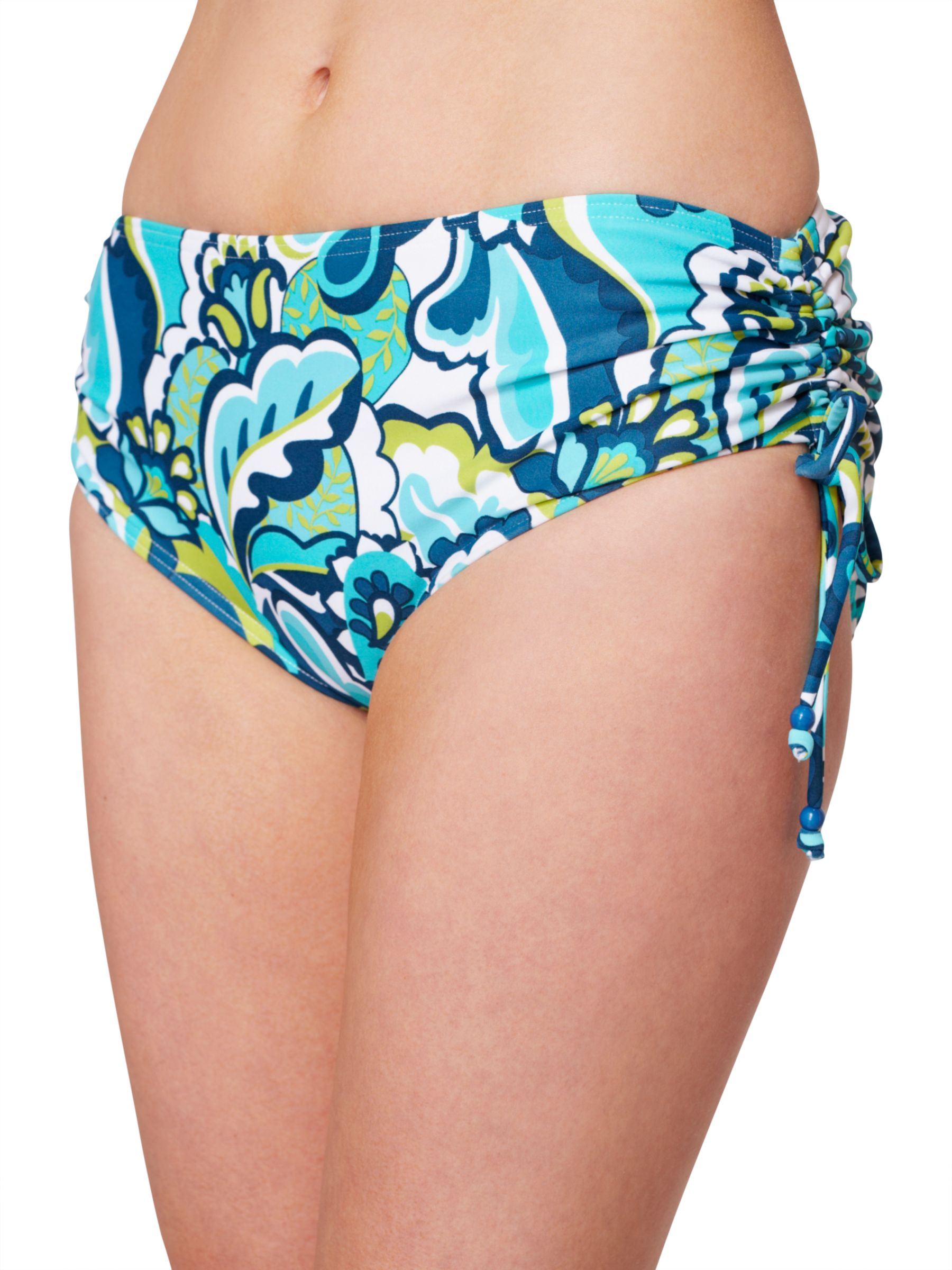 John Lewis Women Tropicana Print Ruched Side Bikini Shorts Green