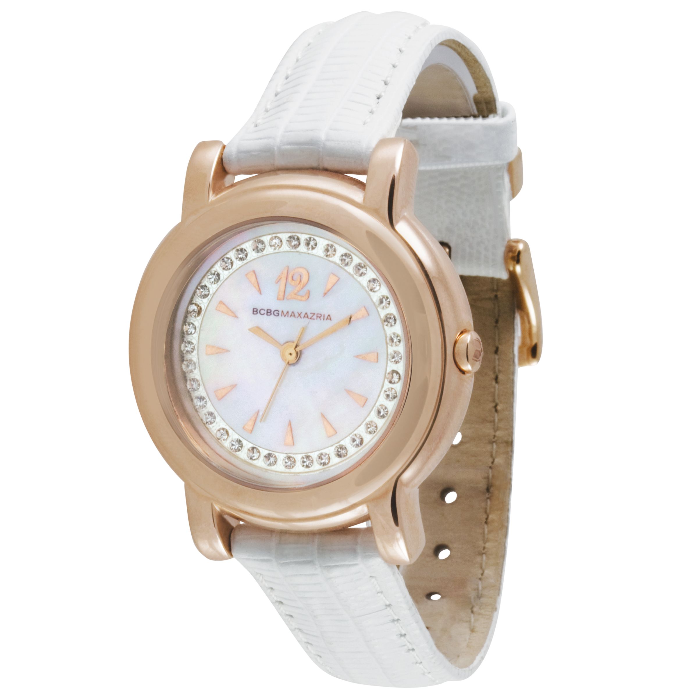 BCBG Max Azria BG6205 Women39s Diamante Detail Leather Strap Watch WhiteRose