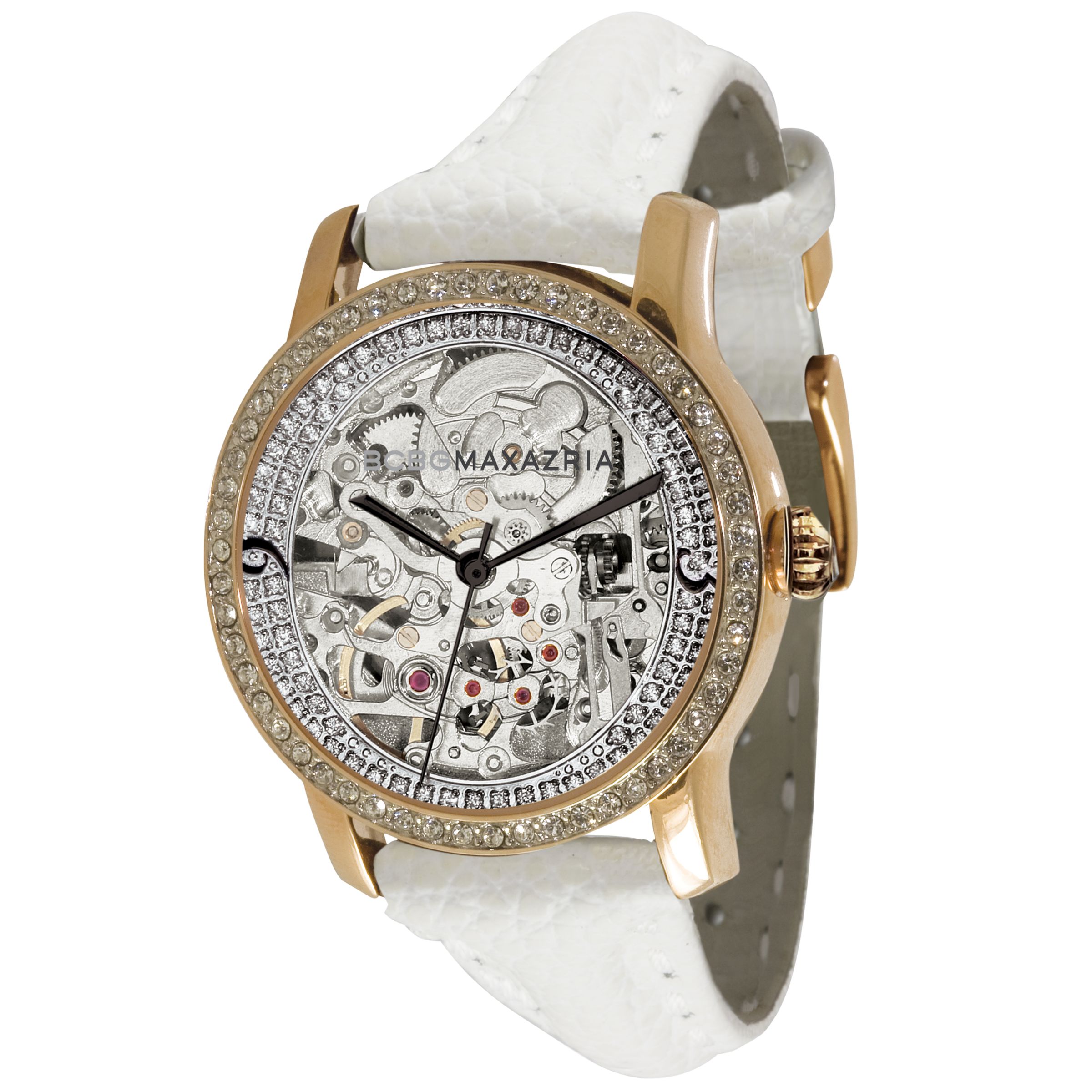 BCBG Max Azria BG6209 Women39s Diamante Dial Leather Strap Watch White