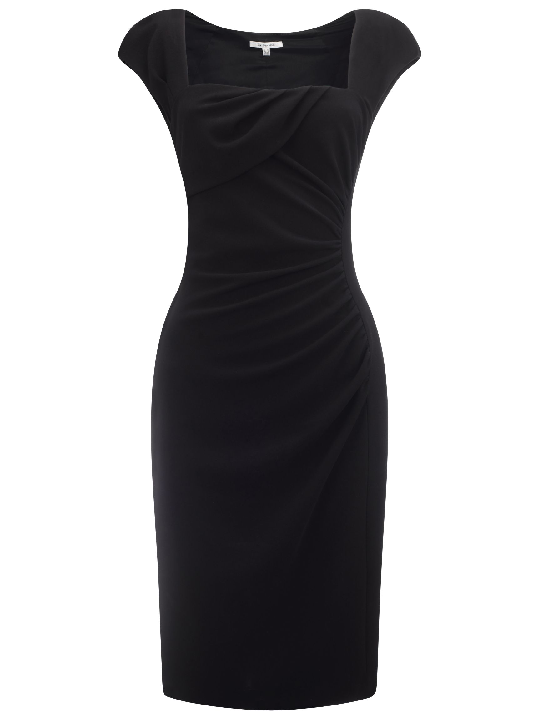 L.K. Bennett Tina Ruched Front Fitted Wool Crepe Dress, Black, 12 at John Lewis