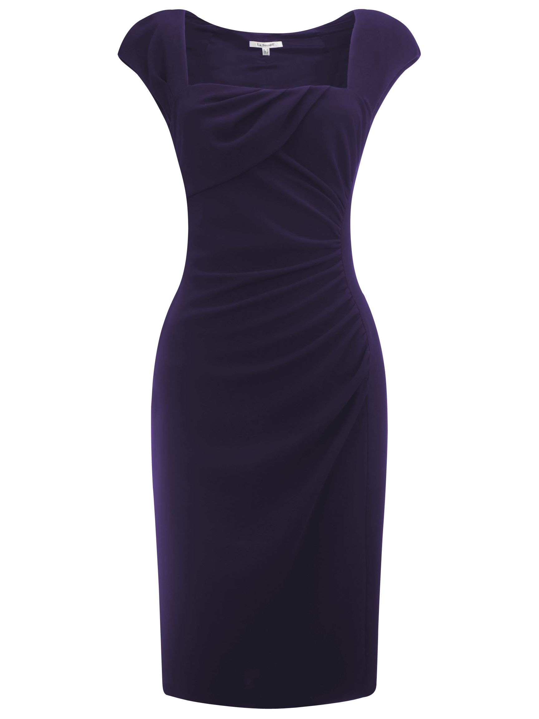 L.K. Bennett Tina Ruched Front Fitted Wool Crepe Dress, Plum, 6 at John Lewis
