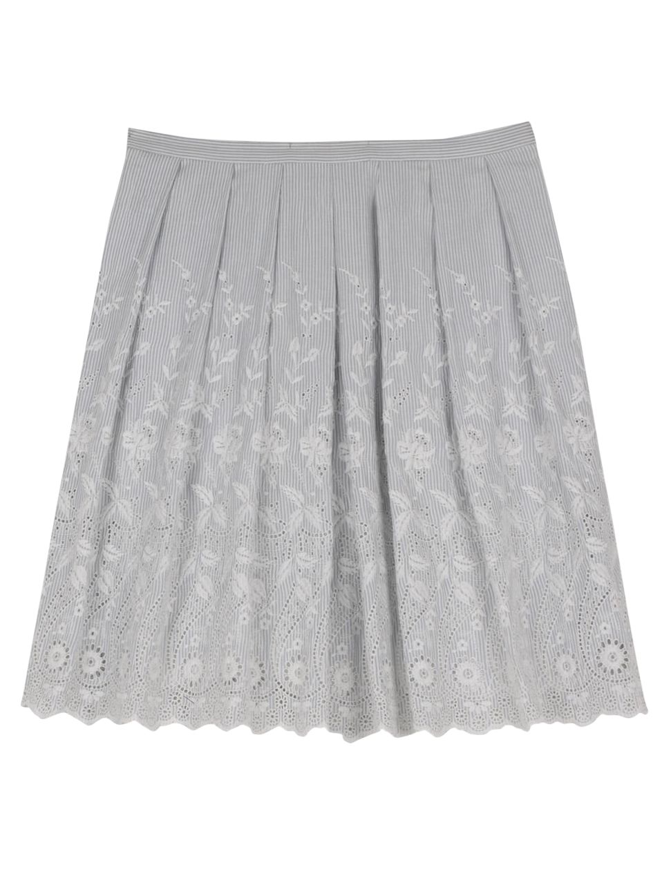 Kew Embroidered Stripe Pleat Skirt, Blue