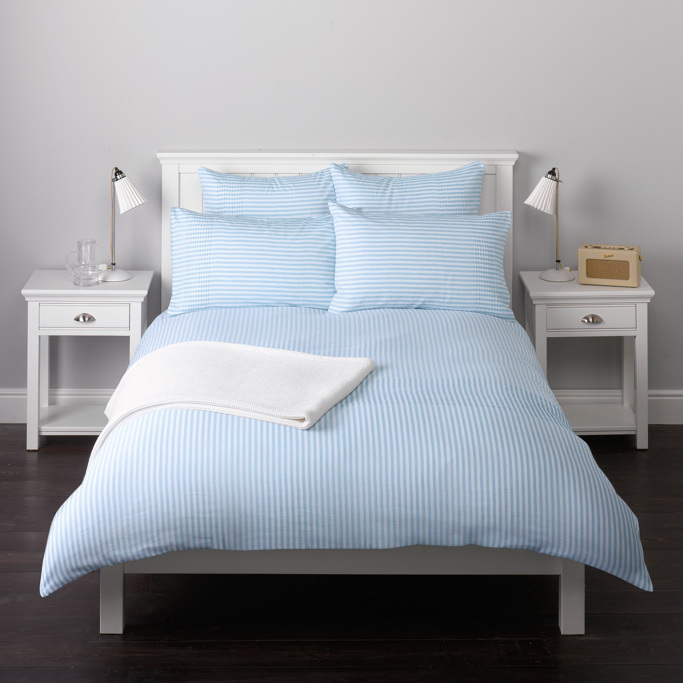 Pleat Stripe Duvet Covers, Blue