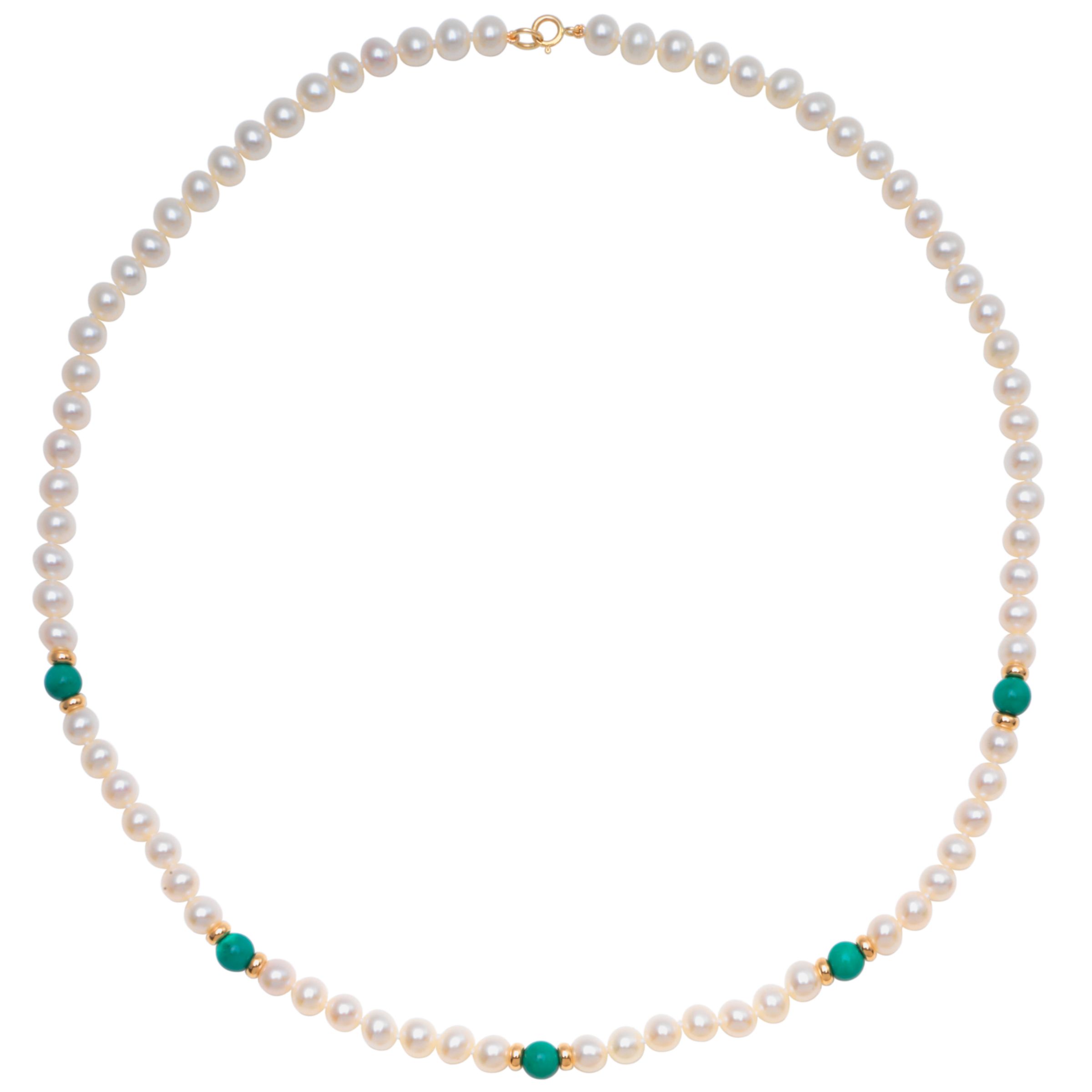 Freshwater Pearl, Gold and Coloured Bead 18" Necklace, Turquoise at John Lewis