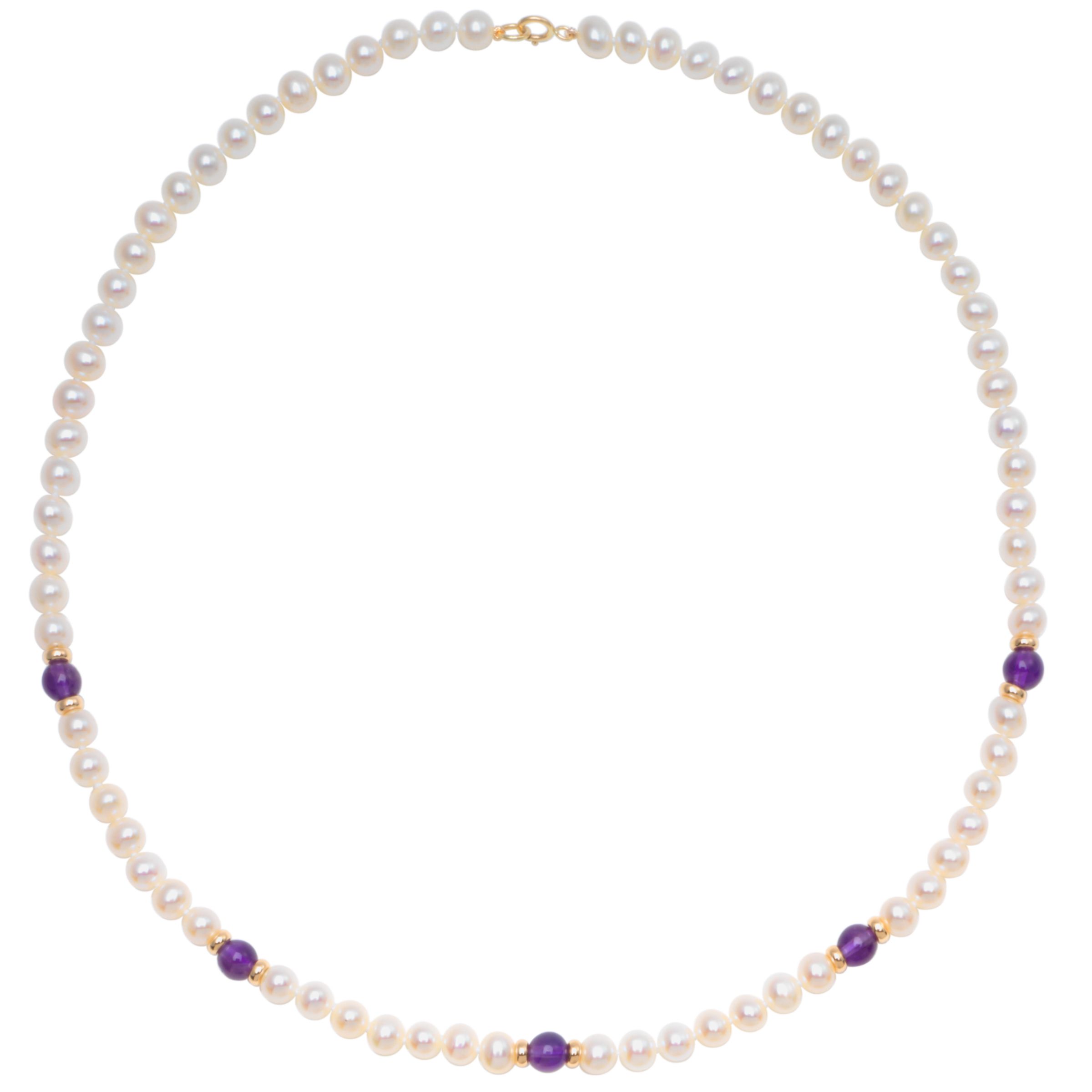 Freshwater Pearl, Gold and Coloured Bead 18" Necklace, Amethyst at John Lewis