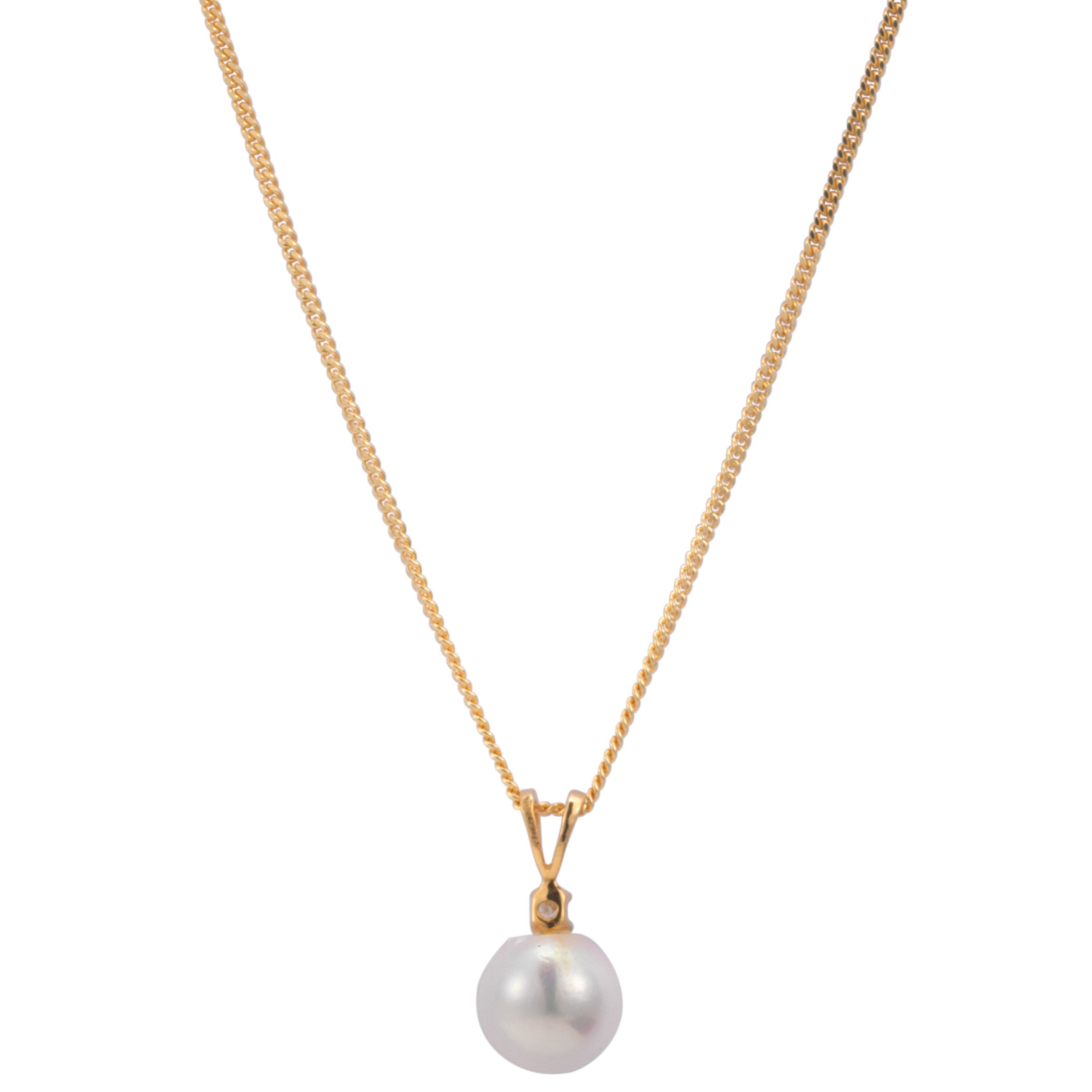 Cultured Pearl & Single Diamond Gold Pendant Necklace with Gold Adjuster Chain at John Lewis