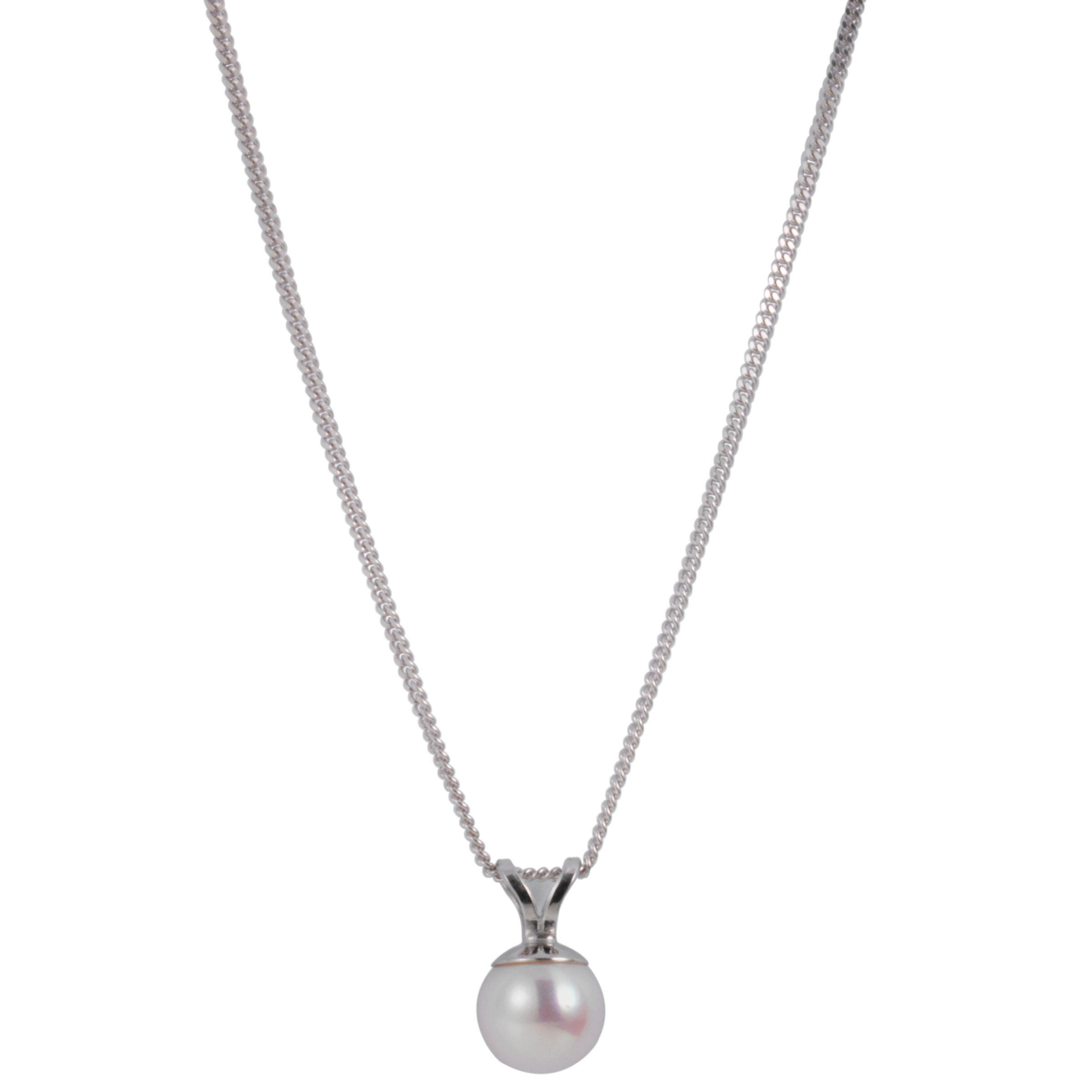 Cultured Pearl Ball Pendant Necklace with White Gold Adjuster Chain