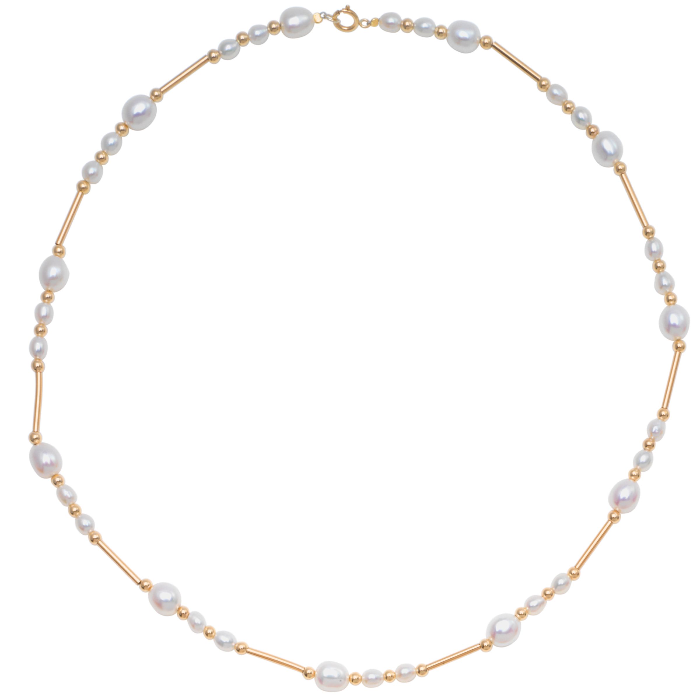 Freshwater White Pearls and Gold Bead 18" Necklace at JohnLewis