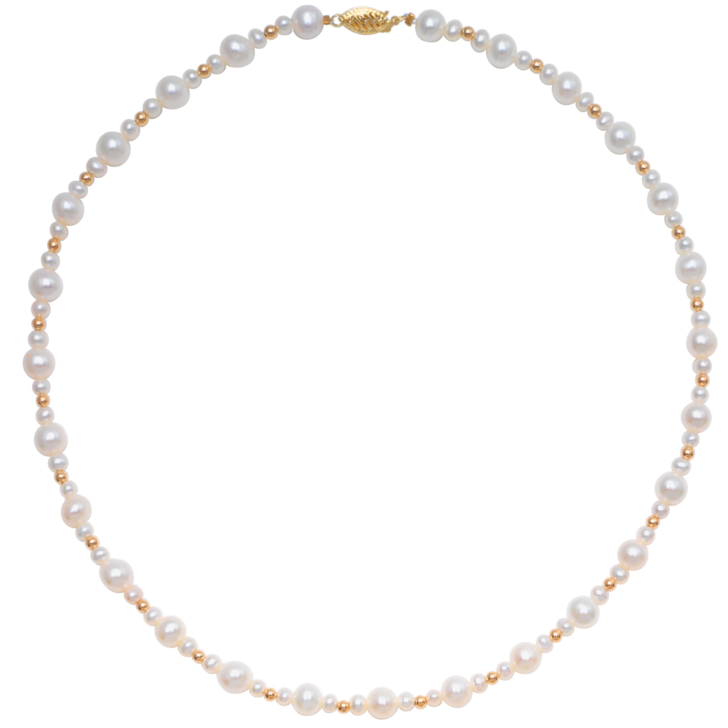 Freshwater White Pearl and Gold Bead 18" Necklace with Gold Clasp at JohnLewis