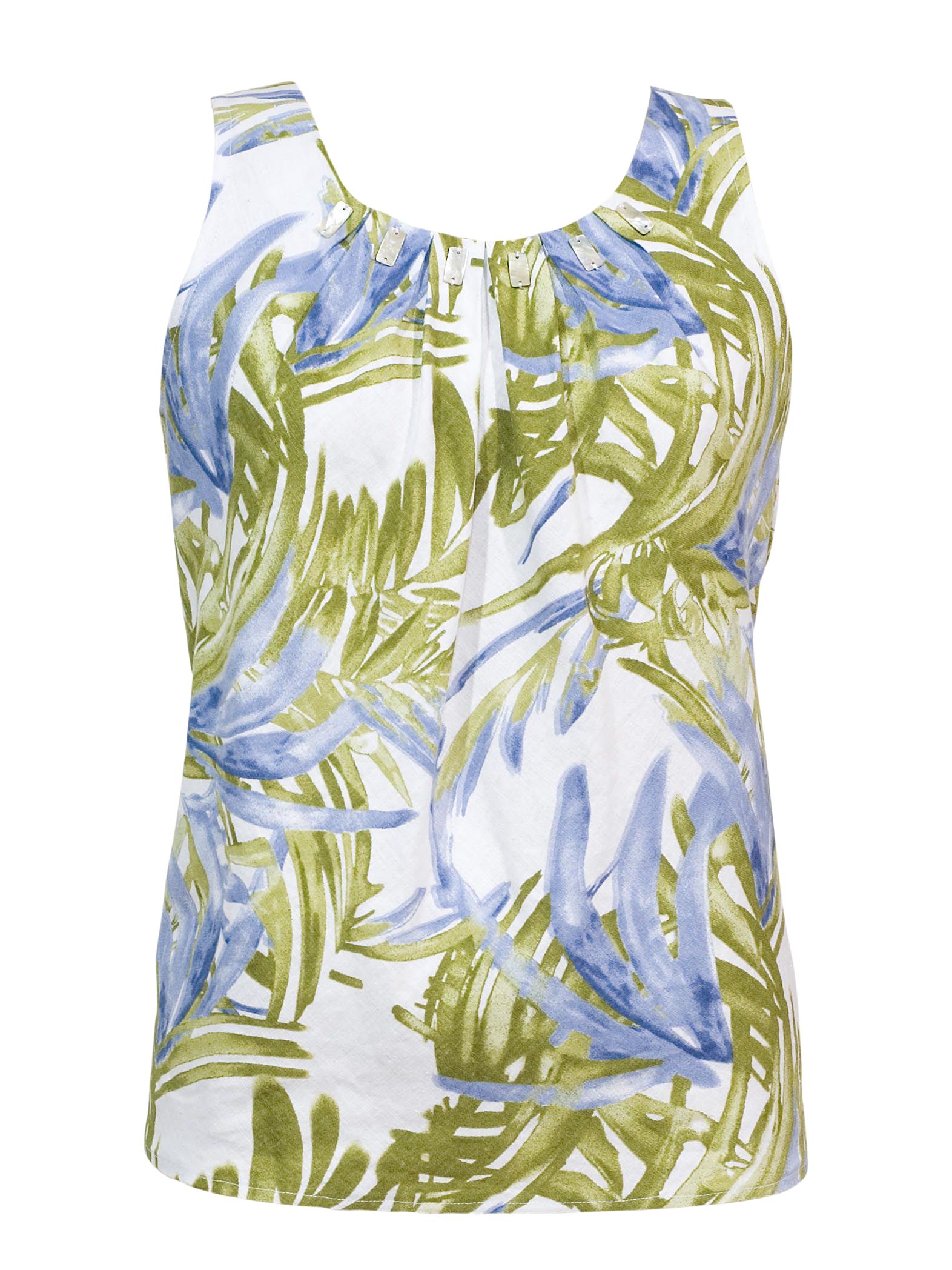 Chesca Jungle Print Sleeveless Blouse, White