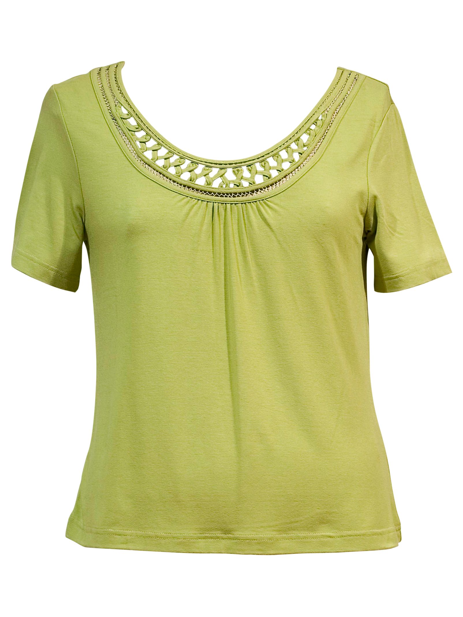 Chesca Macrame Neck Trim Short Sleeve T-Shirt,