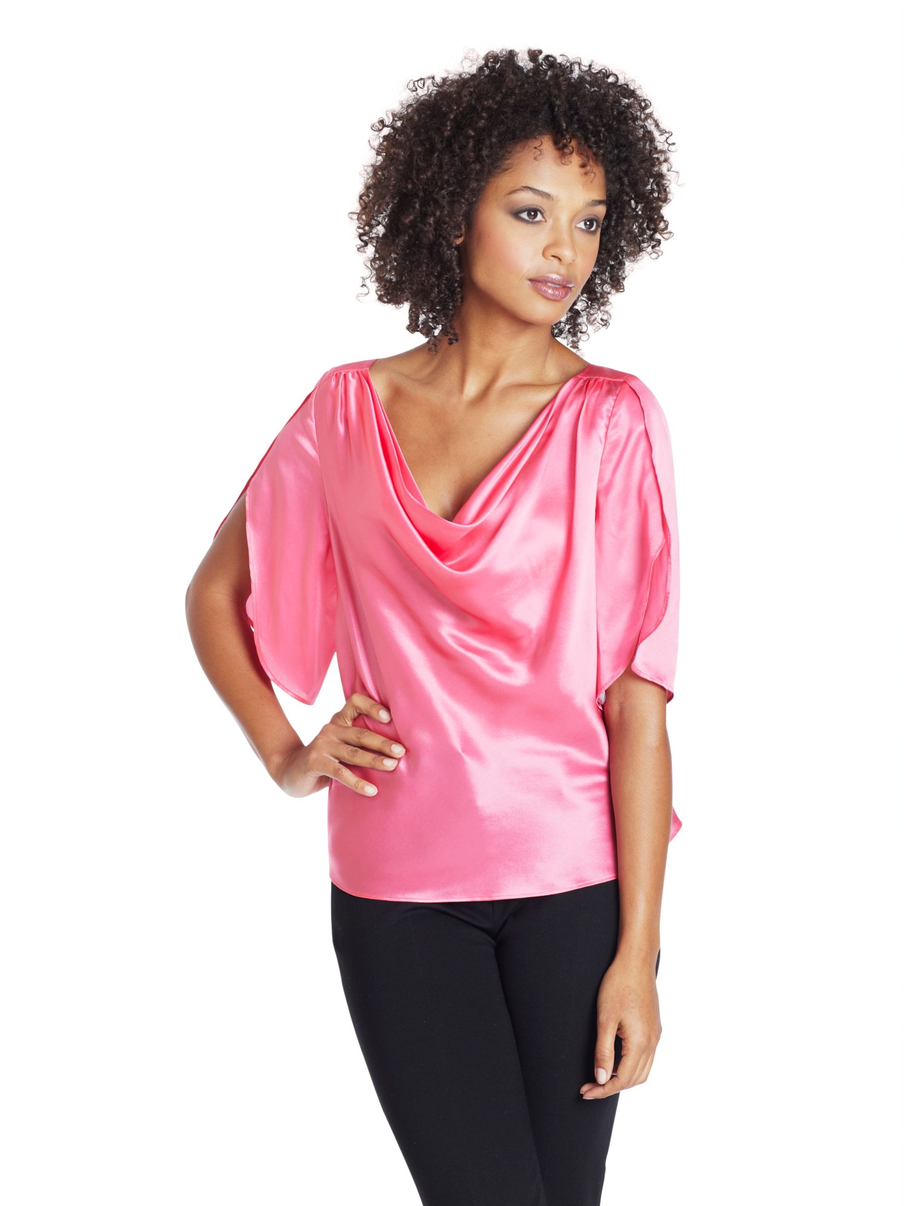 COLLECTION, John Lewis Women Tulip Sleeve Cowl Neck Top, Candy Pink