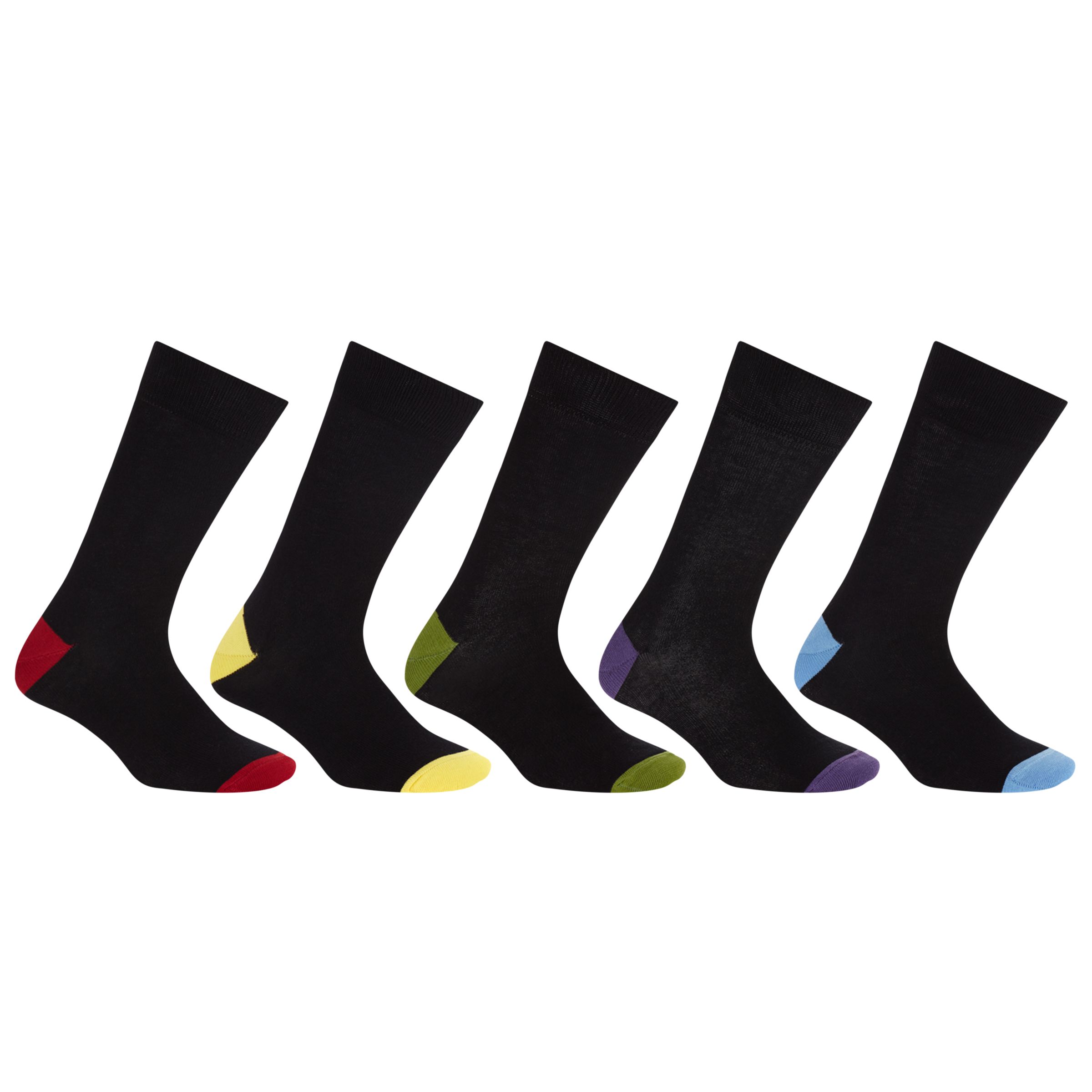 John Lewis Men Bright Heel and Toe Socks, Pack of 5, Black
