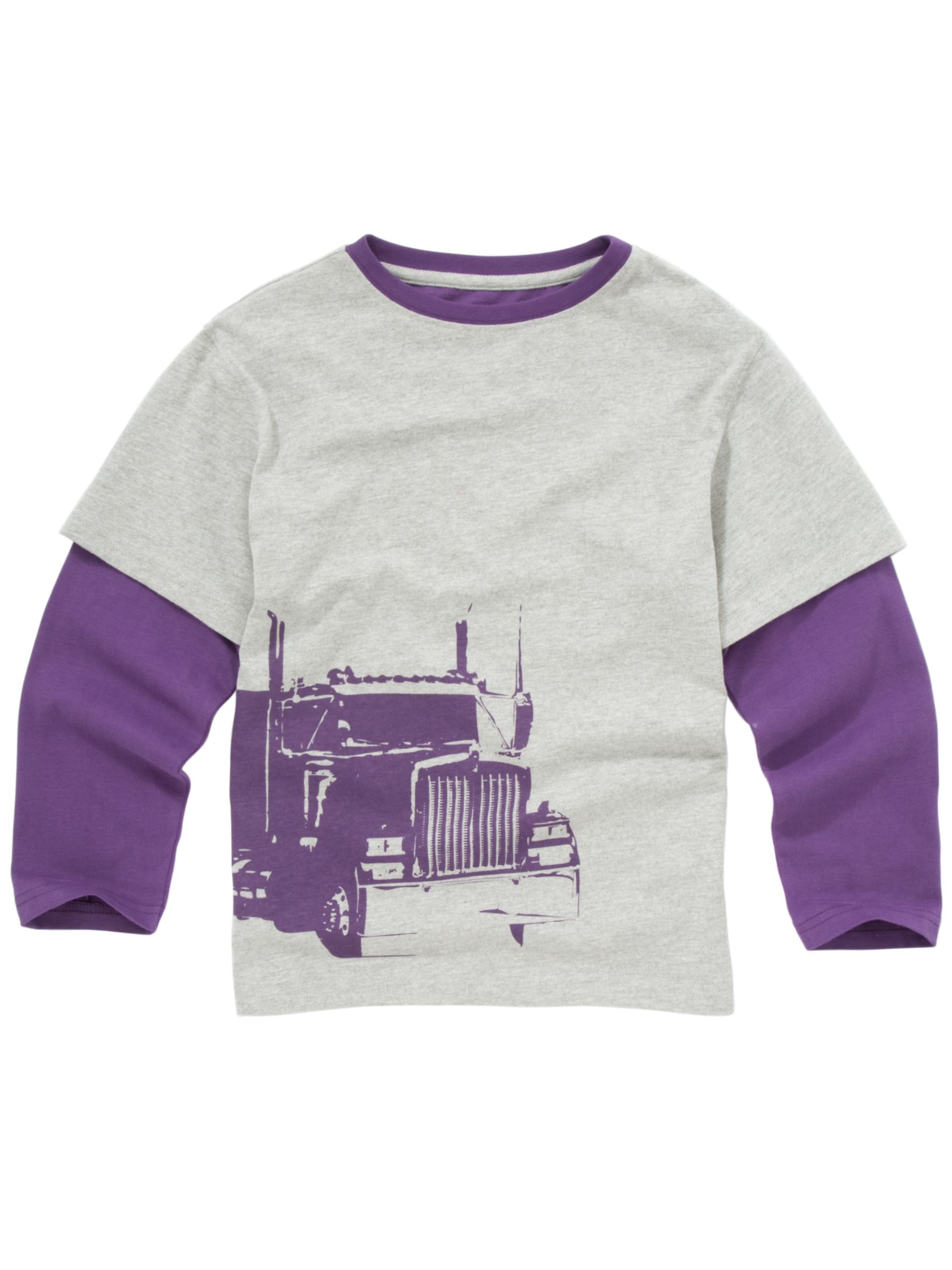 John Lewis Boy Truck Layered T-Shirt, Grey/Purple