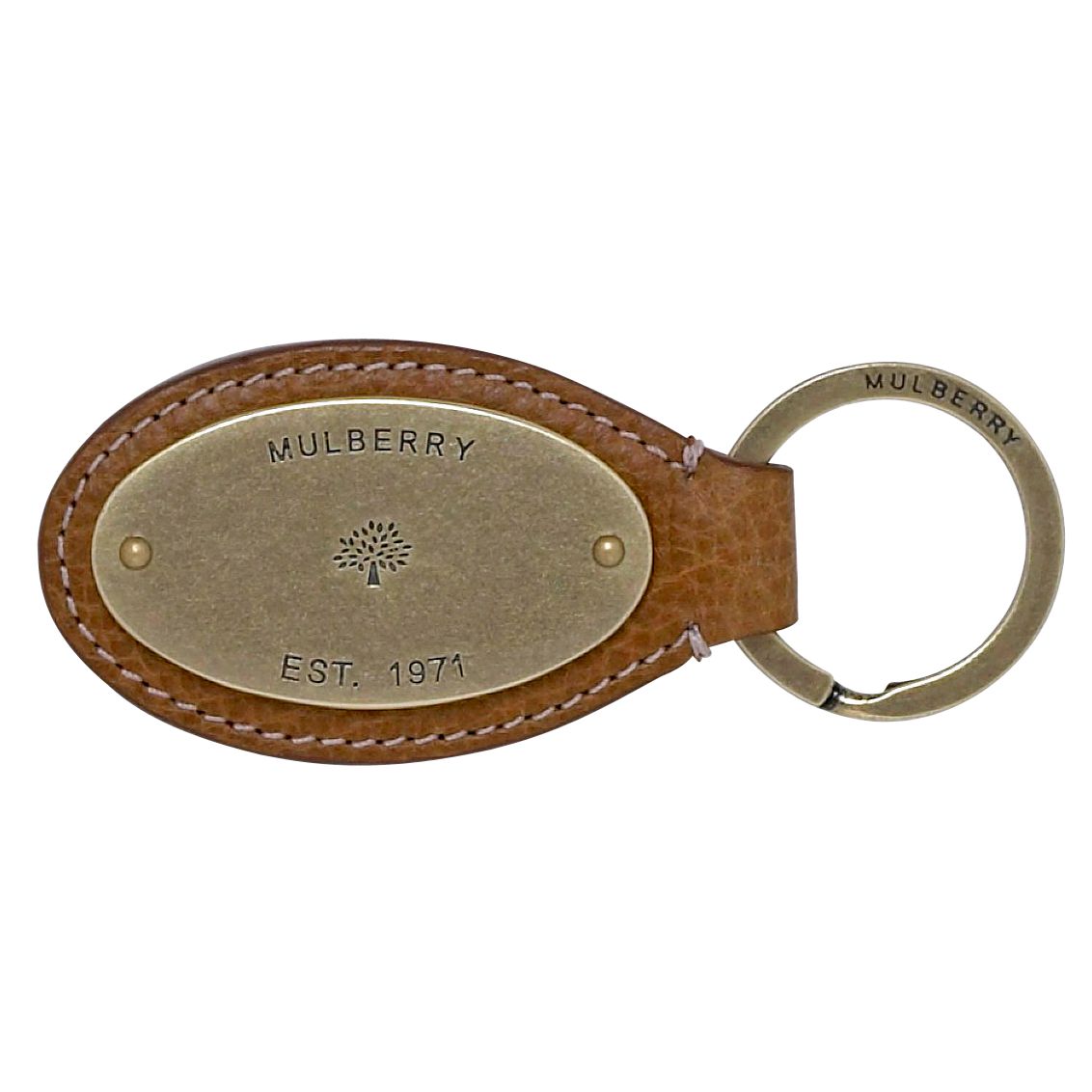 Mulberry Metal and Leather Keyring, Oak