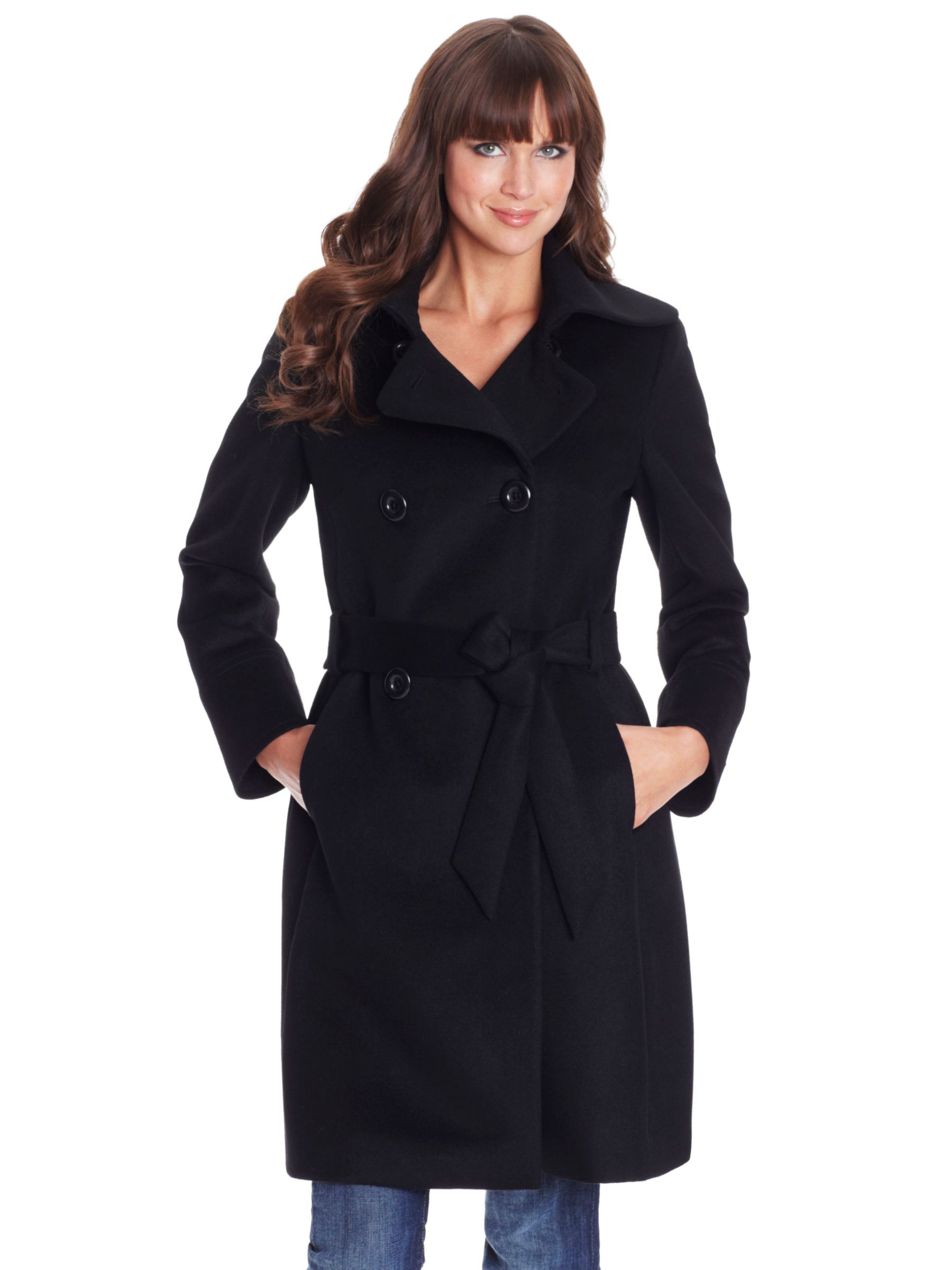 COLLECTION, John Lewis Women Belted Collar Detail Coat, Black at John Lewis