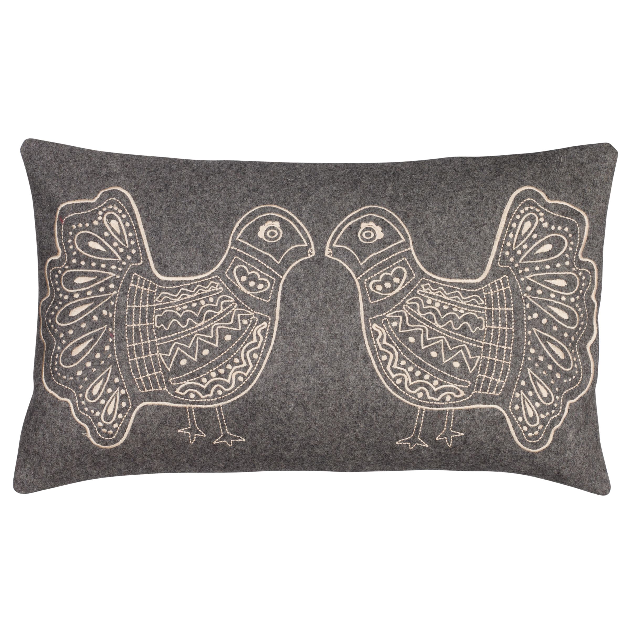 John Lewis Embroidered Turkey Cushion, Steel