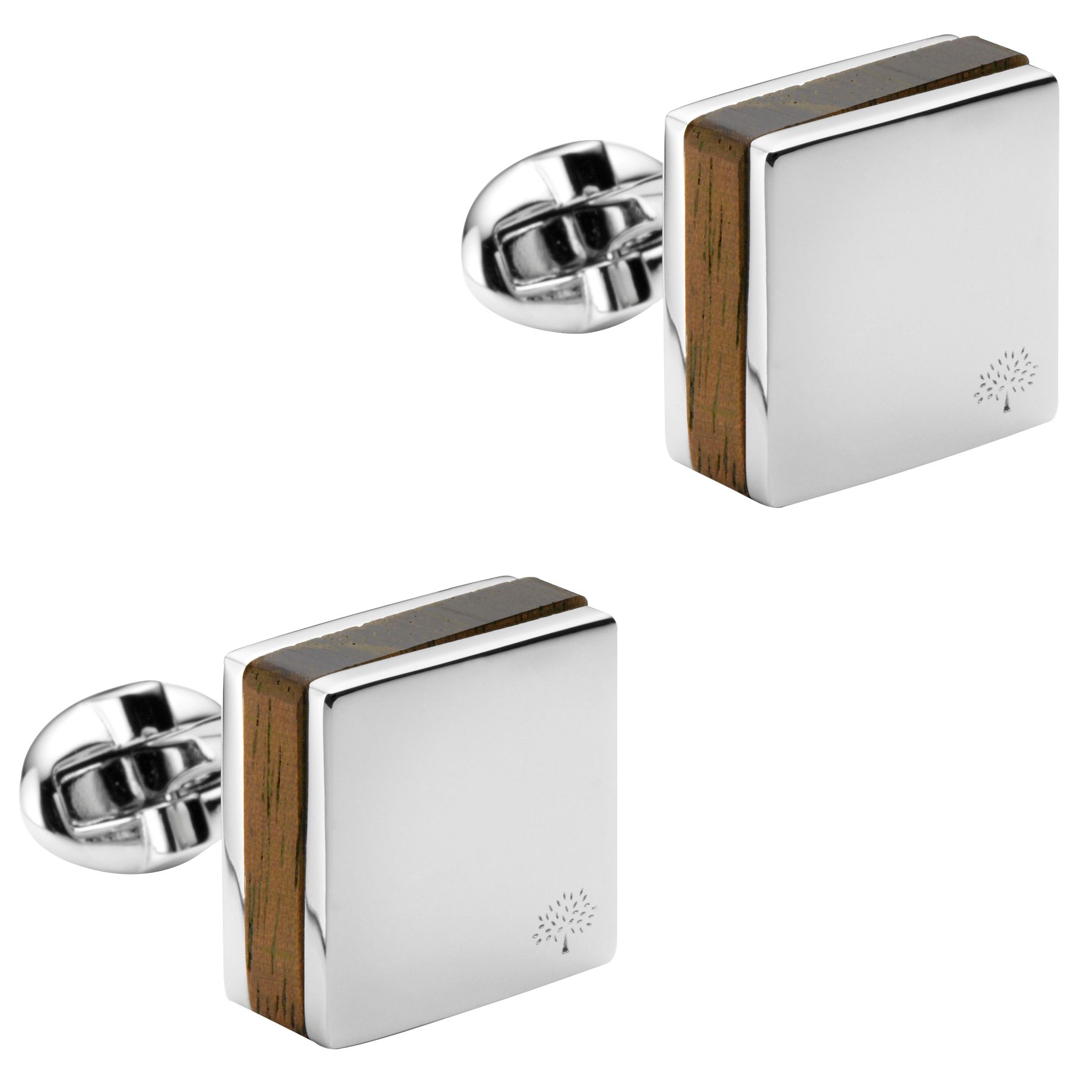 Sandwich Wood and Metal Cufflinks, Silver