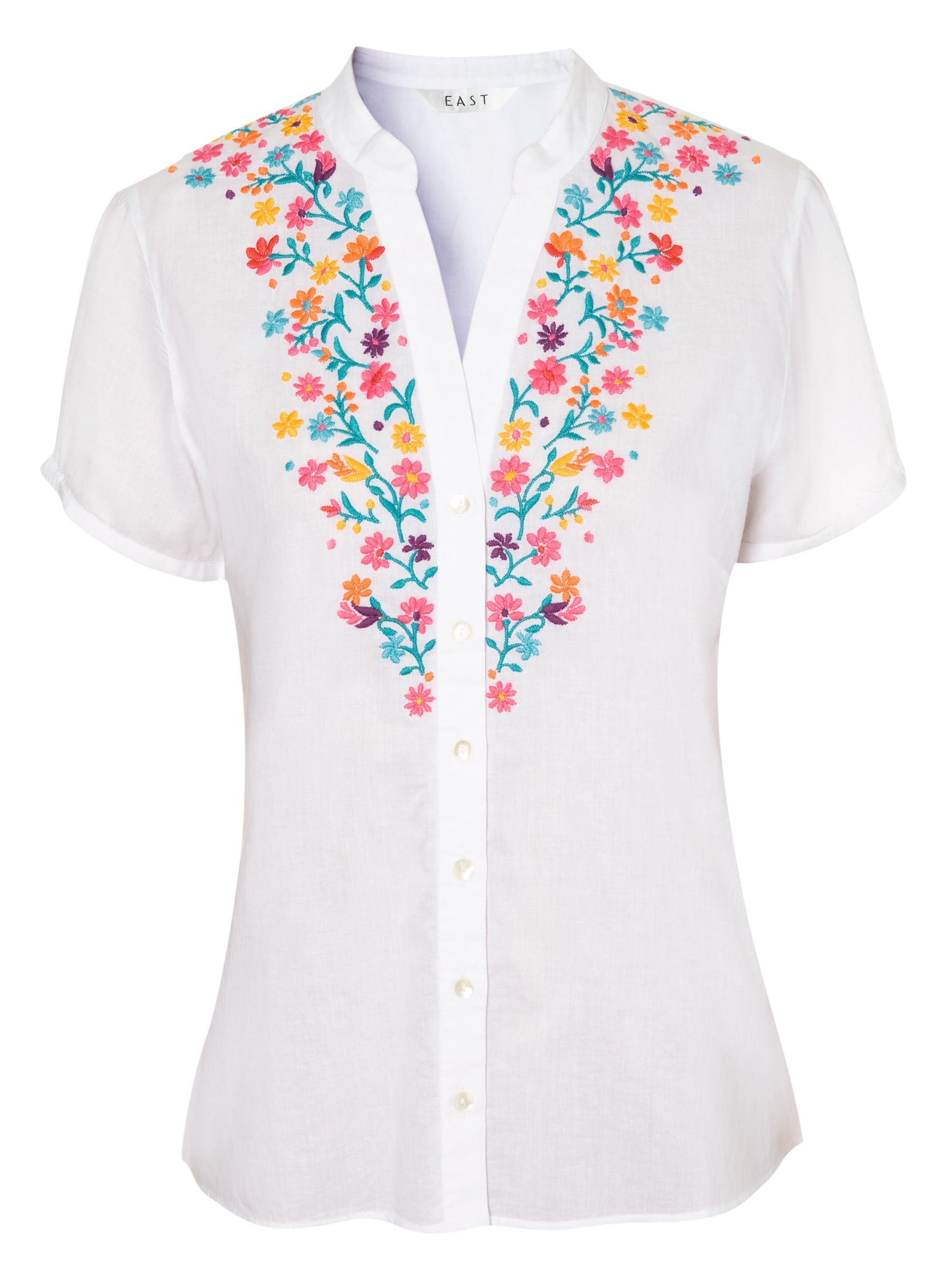 East Maria Embroidered Short Sleeve Blouse, White Multi, 16