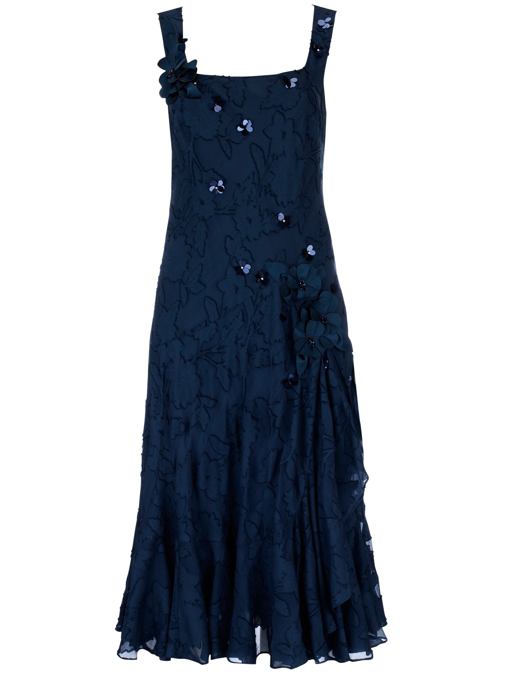 Fenn Wright Manson Appliqu&eacute; Flower Silk Jacquard Dress, Mid Teal, 18 at John Lewis
