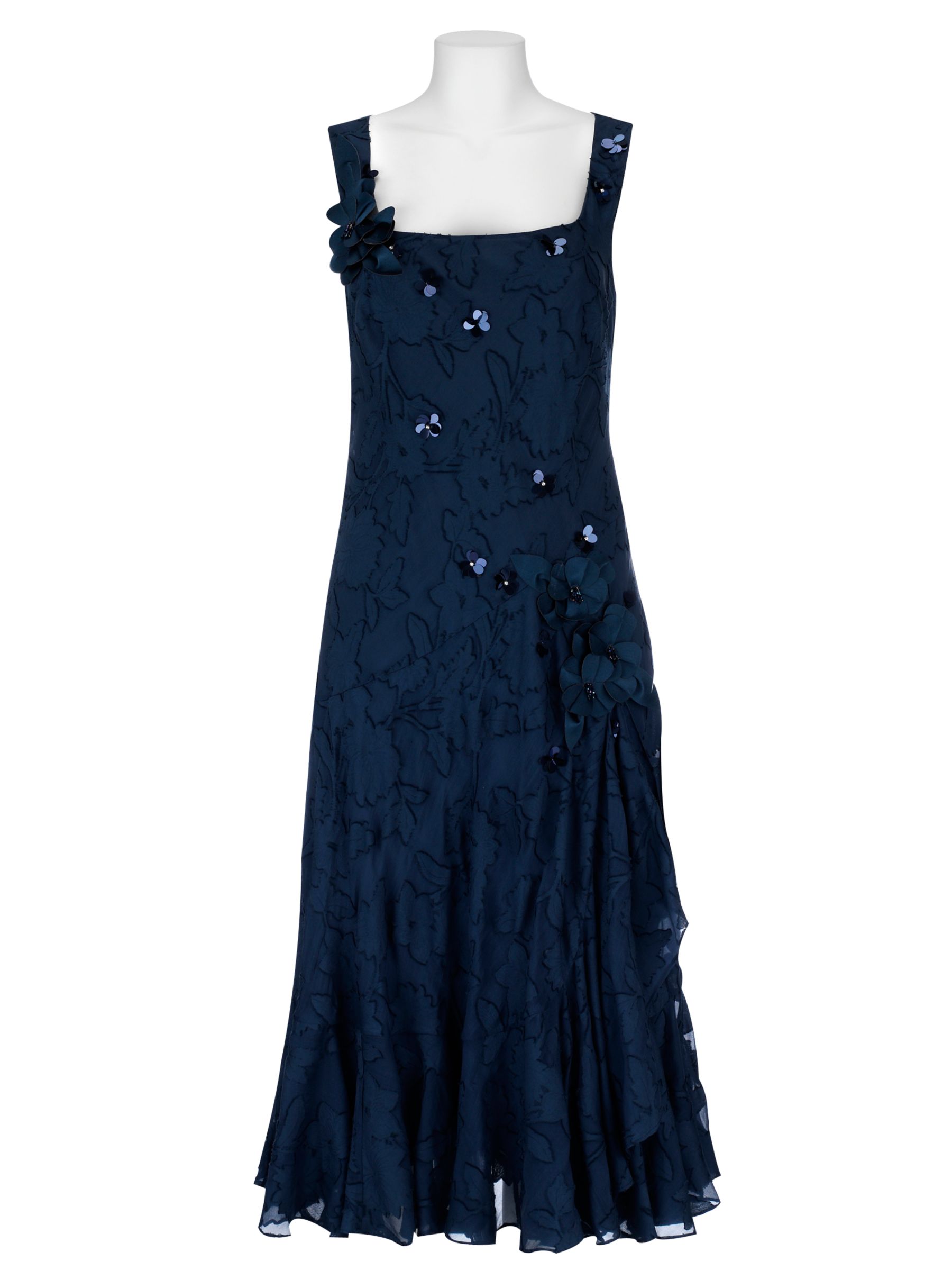 Fenn Wright Manson Petites Clipped Flower Silk Jaquard Dress, Mid Teal, 10 at John Lewis