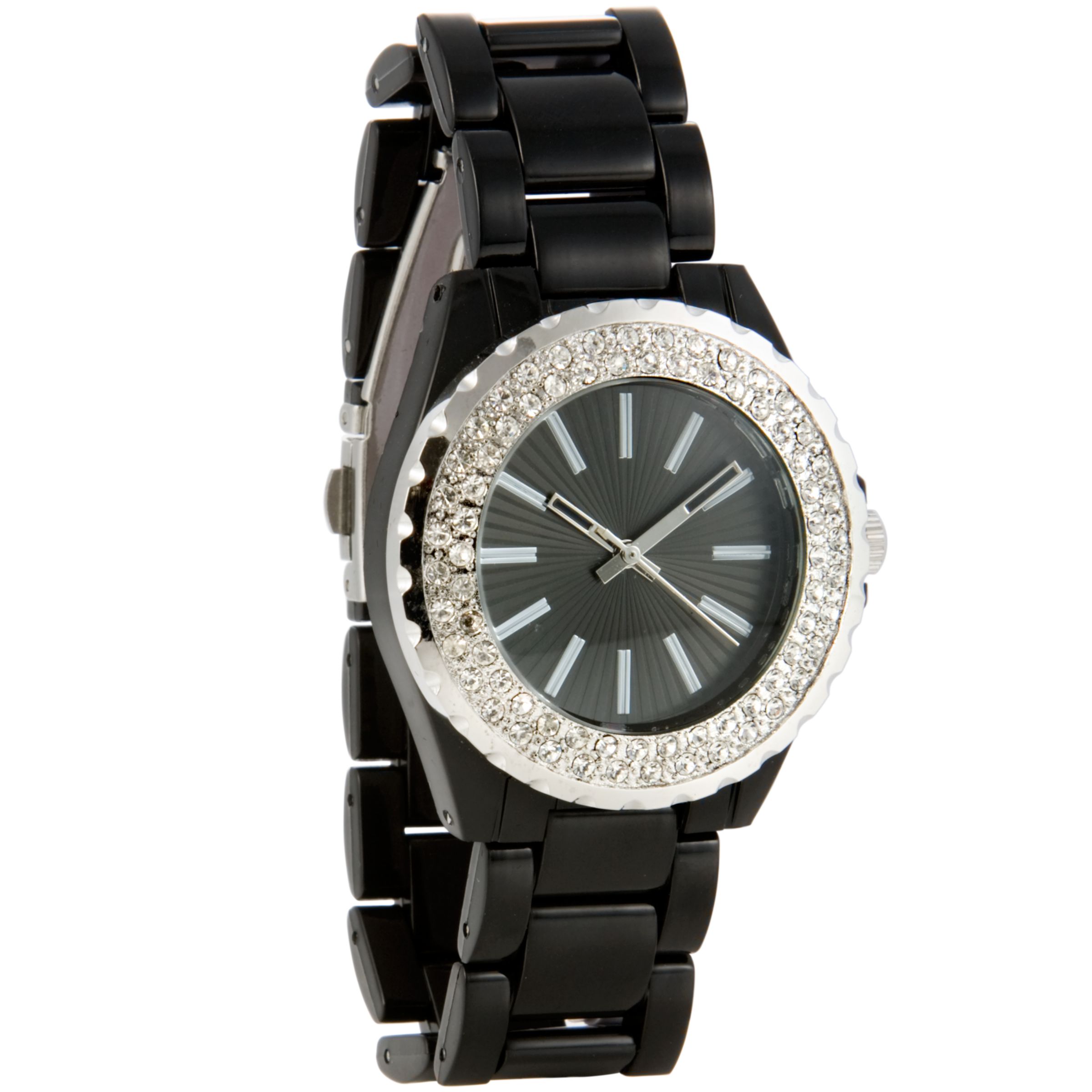John Lewis Women Stone Set Ceramic Bracelet Watch, Black