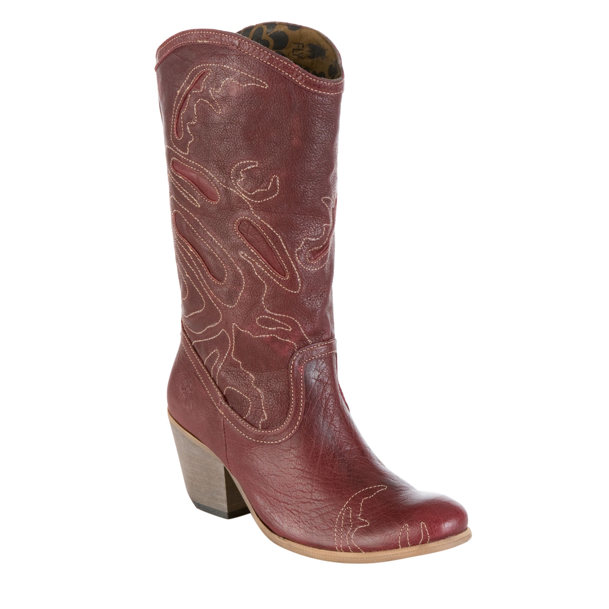 Fly London Lonne Cowboy Boots, Wine at John Lewis