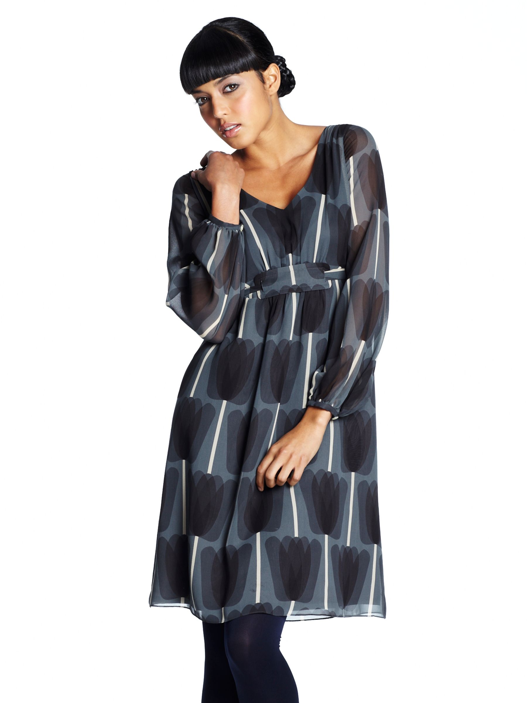 Olive and Orange Long Sleeve Georgette Dress, Slate, 12 at John Lewis