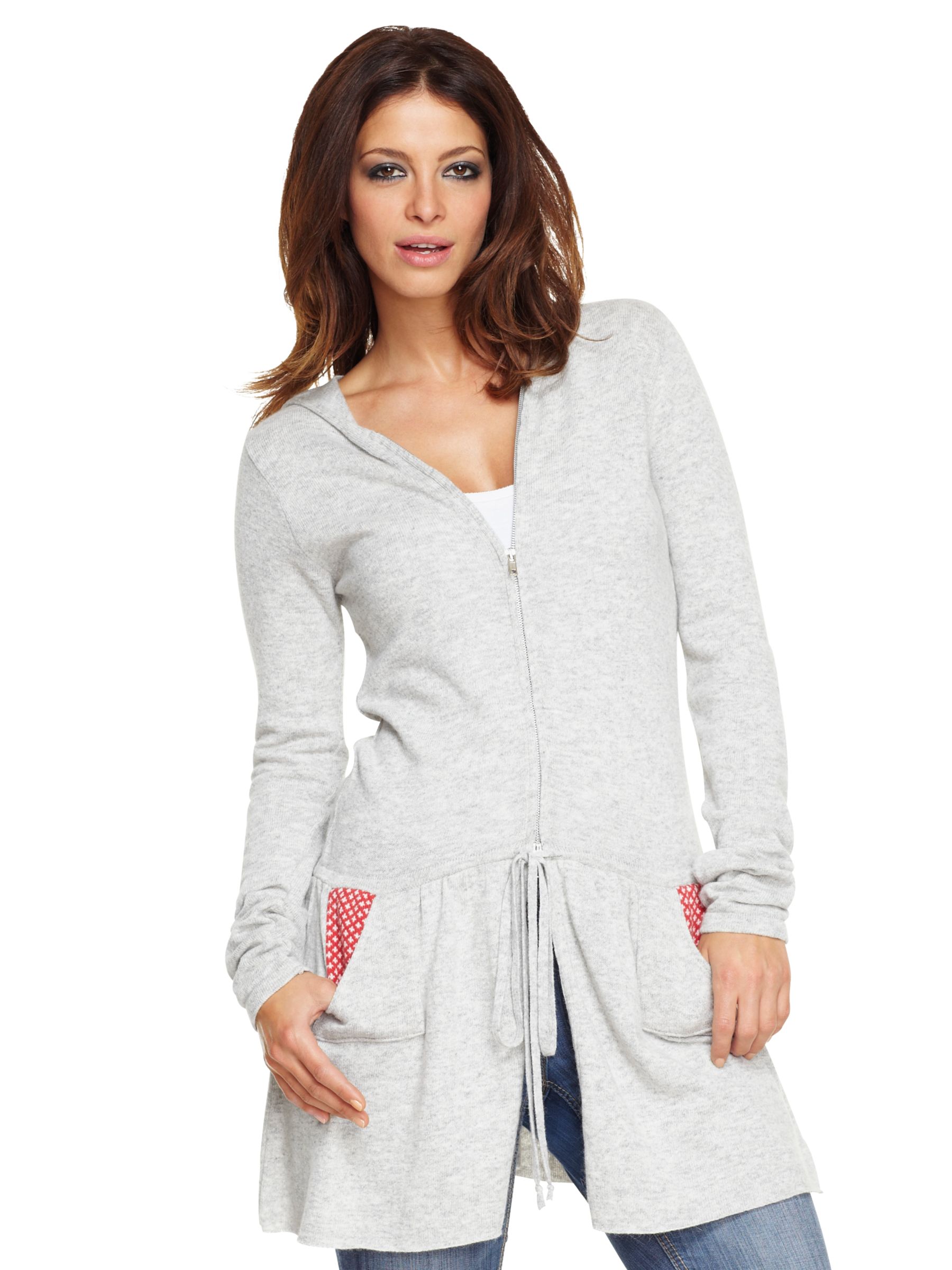 Avoca Hipster Long Sleeve Hooded Zip-Up Cardigan, Pearl at John Lewis