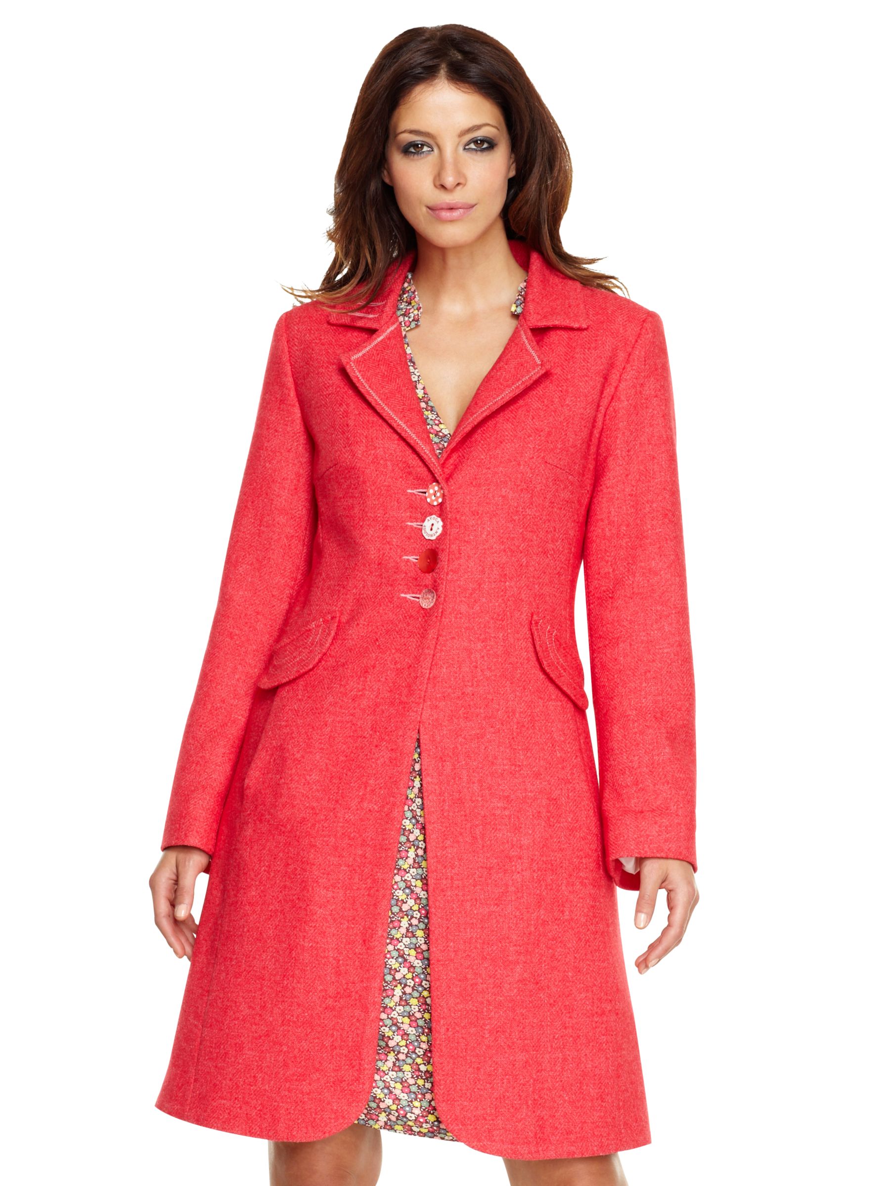 Avoca Parfait Rever Collar Semi-Fitted Coat, Cranberry at JohnLewis