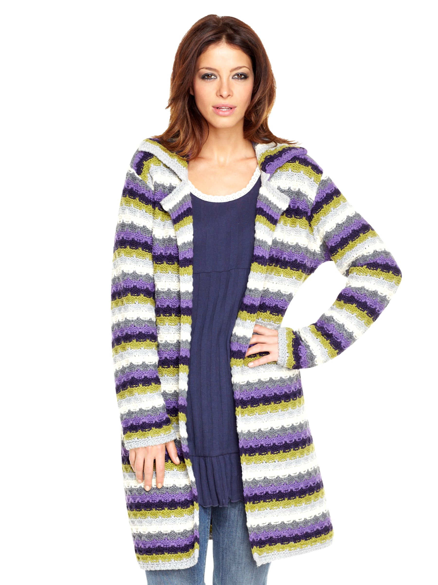 Avoca Rachel Stripe Long Sleeve Cardigan, Multicoloured at John Lewis