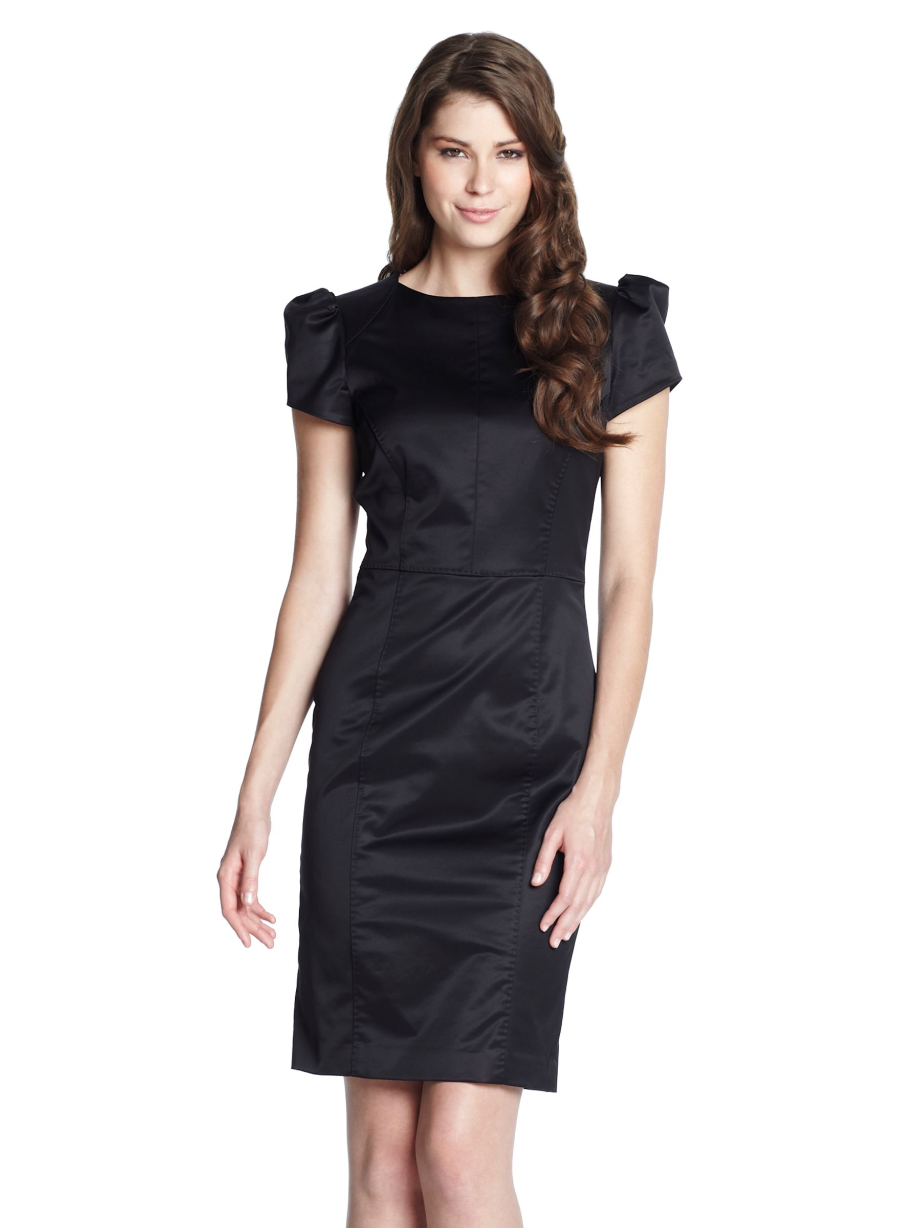 Tara Jarmon Stretch Satin Exposed Zip Dress, Black, 10 at John Lewis