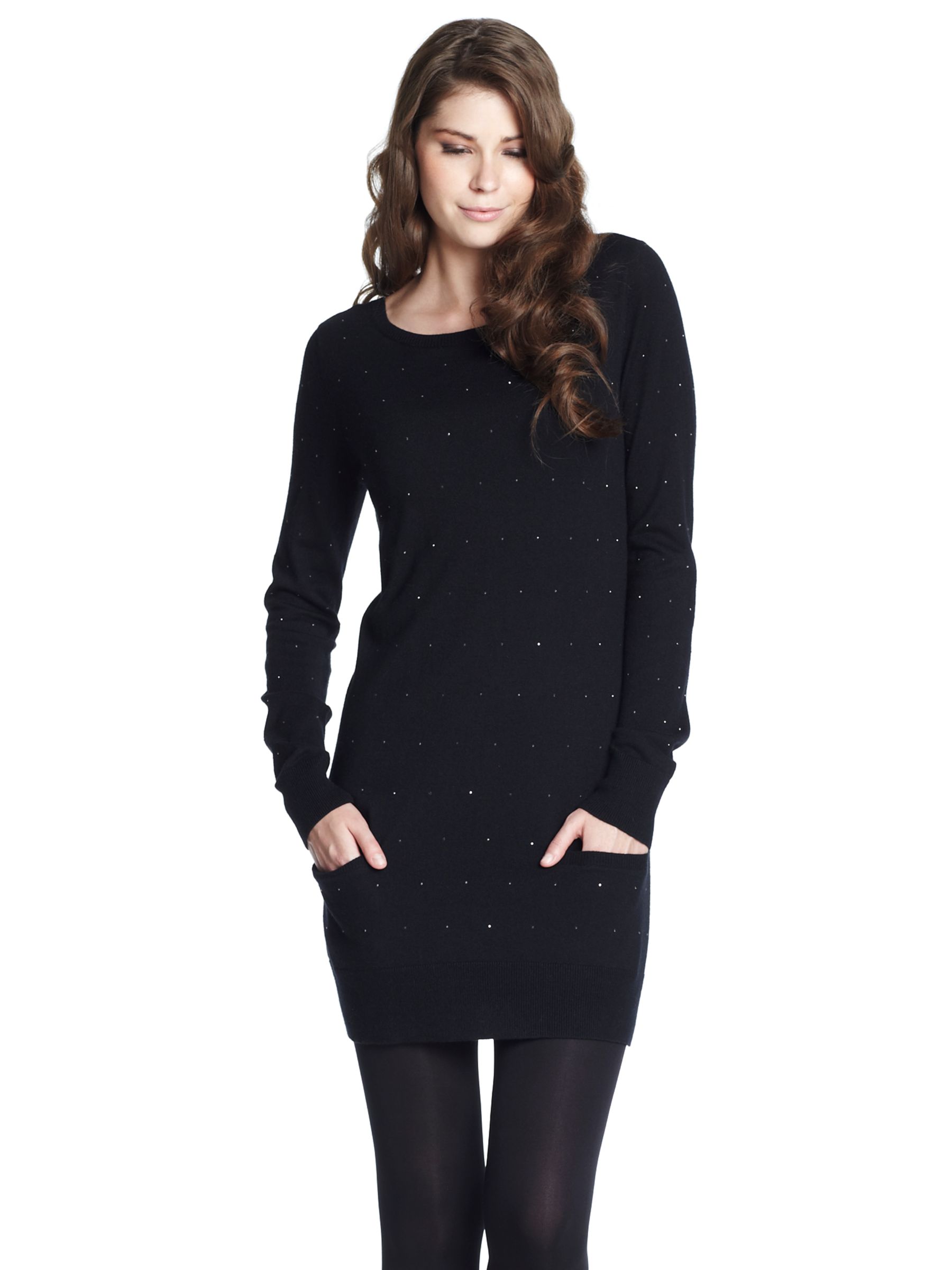 Tara Jarmon V-Back Knit Dress with Diamant&eacute;s, Black, L at John Lewis