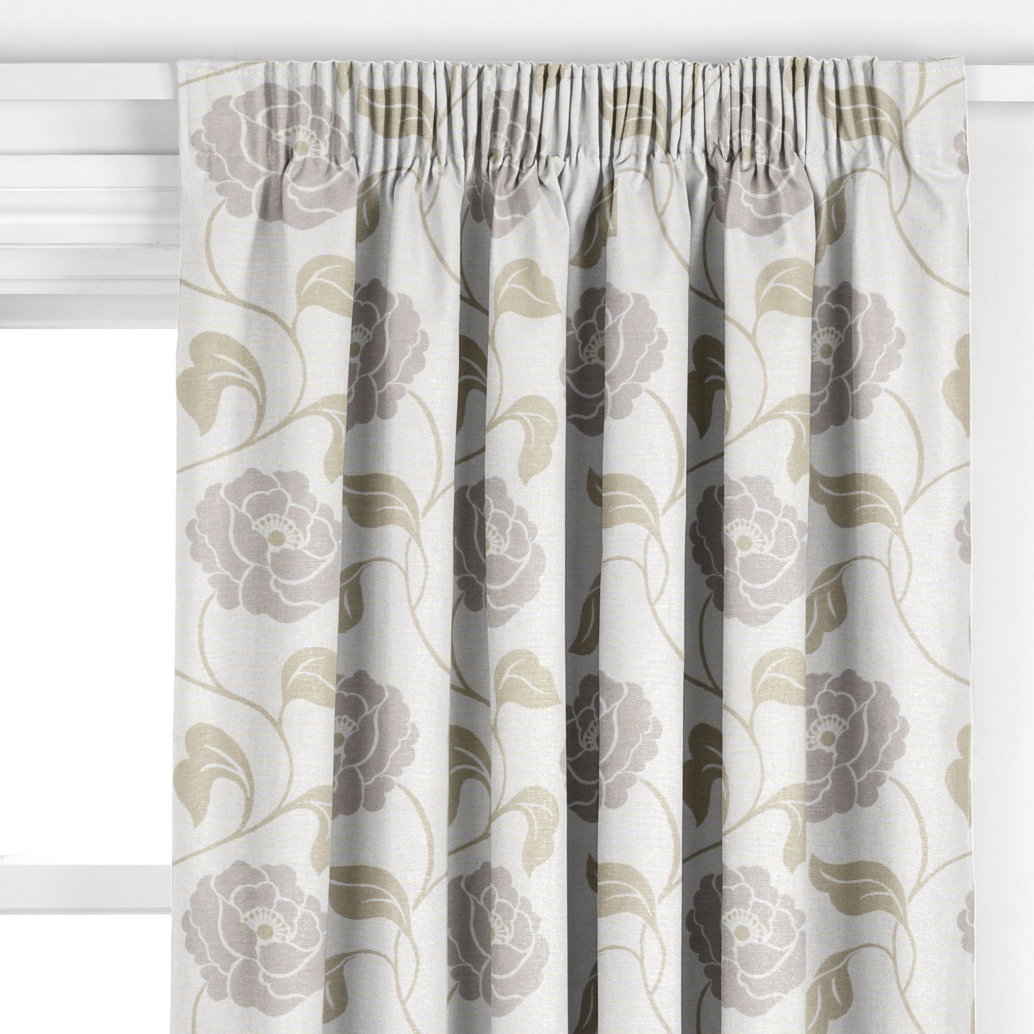 Amelia Pencil Pleat Curtains, Stone