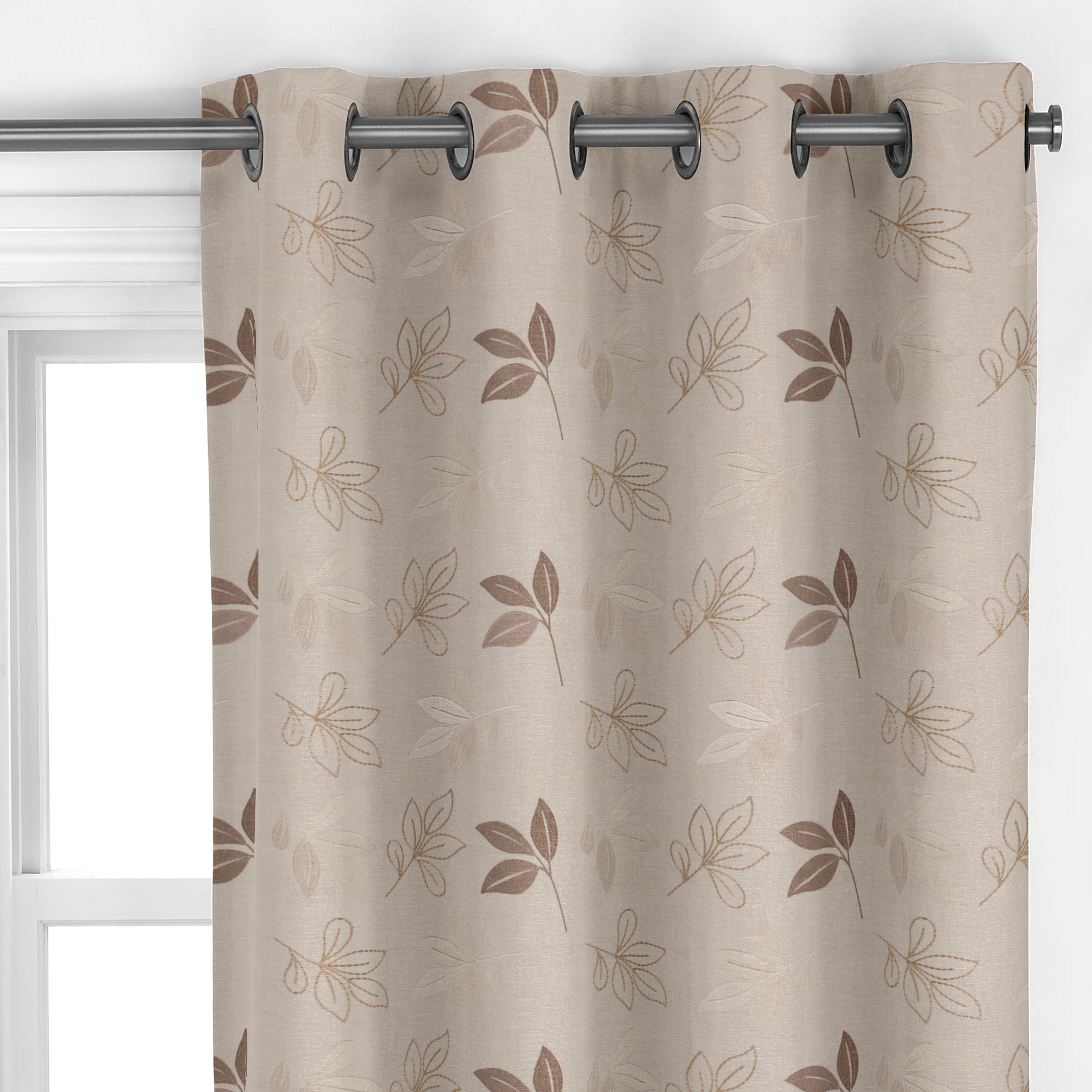 John Lewis Falling Leaves Eyelet Curtains, Putty