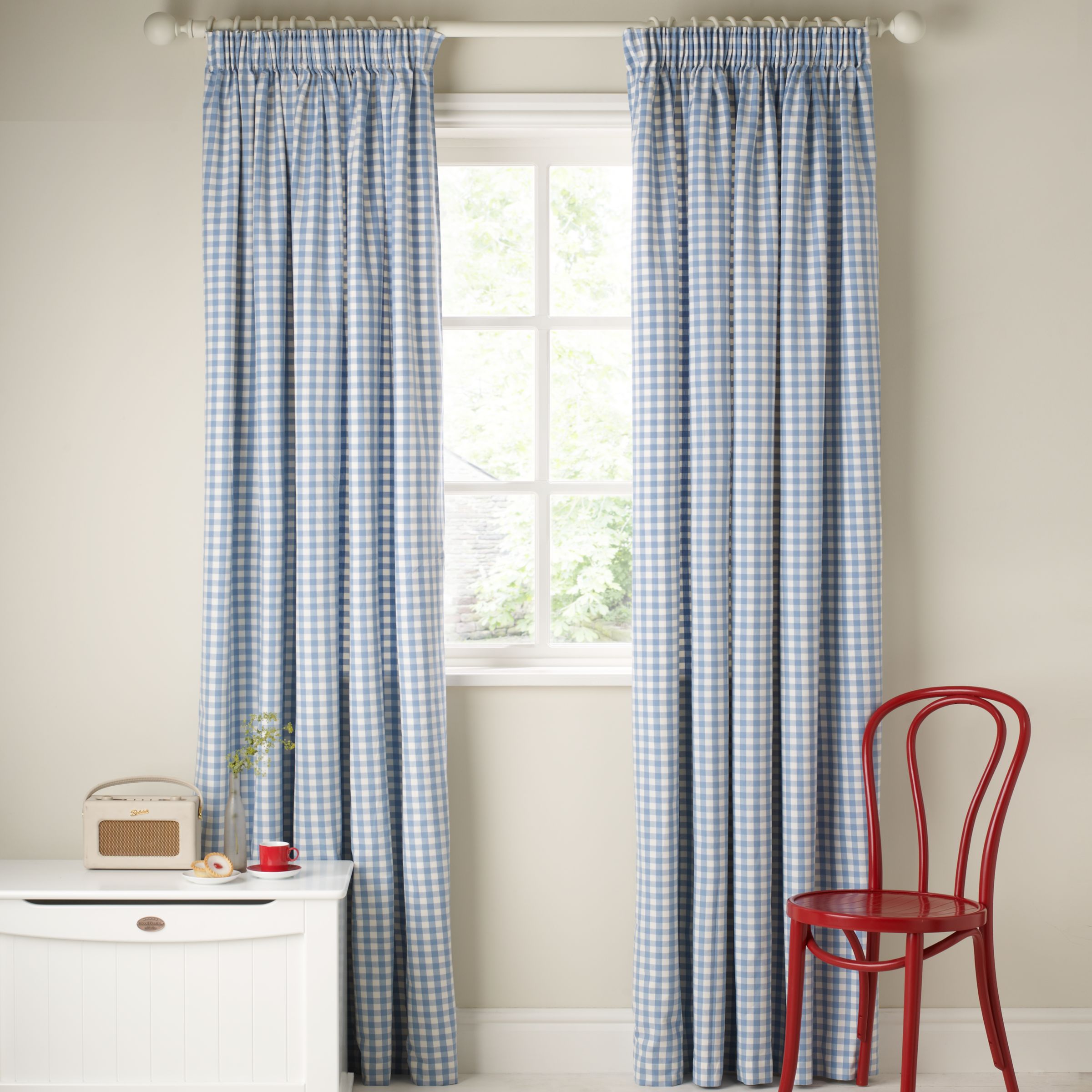 Gingham Check Pencil Pleat Curtains,