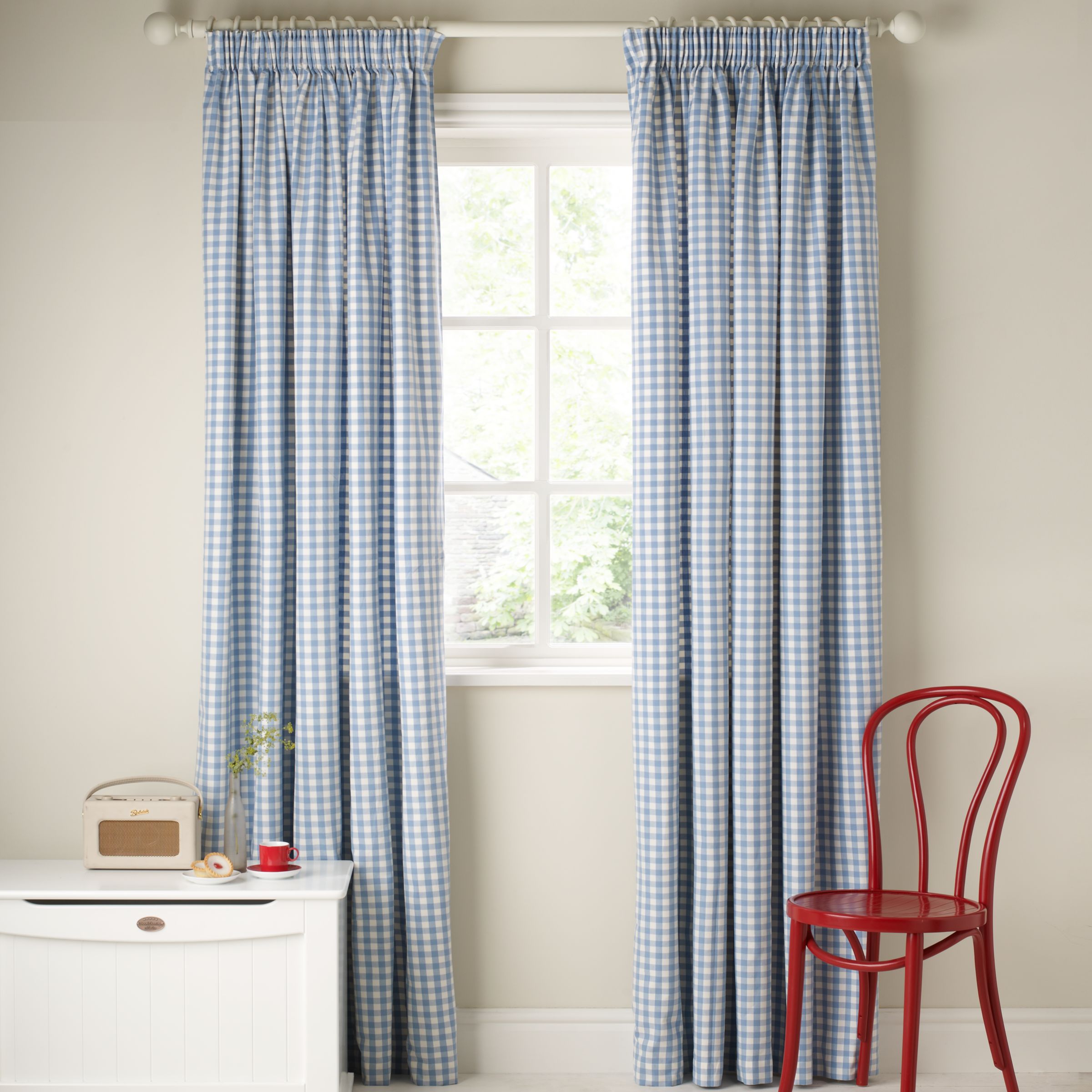 John Lewis Gingham Check Pencil Pleat Curtains,