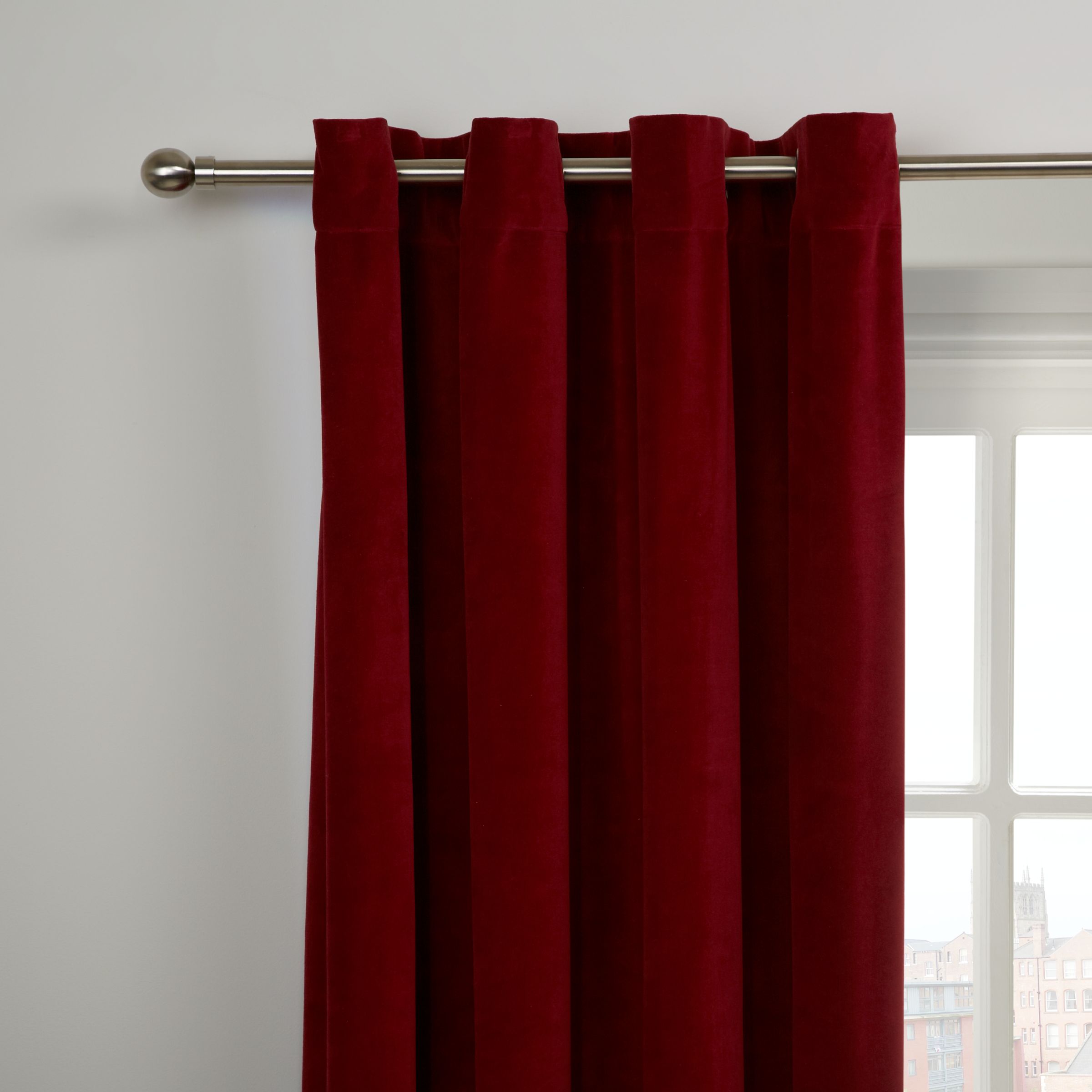 John Lewis Velvet Eyelet Curtains, Claret, W150