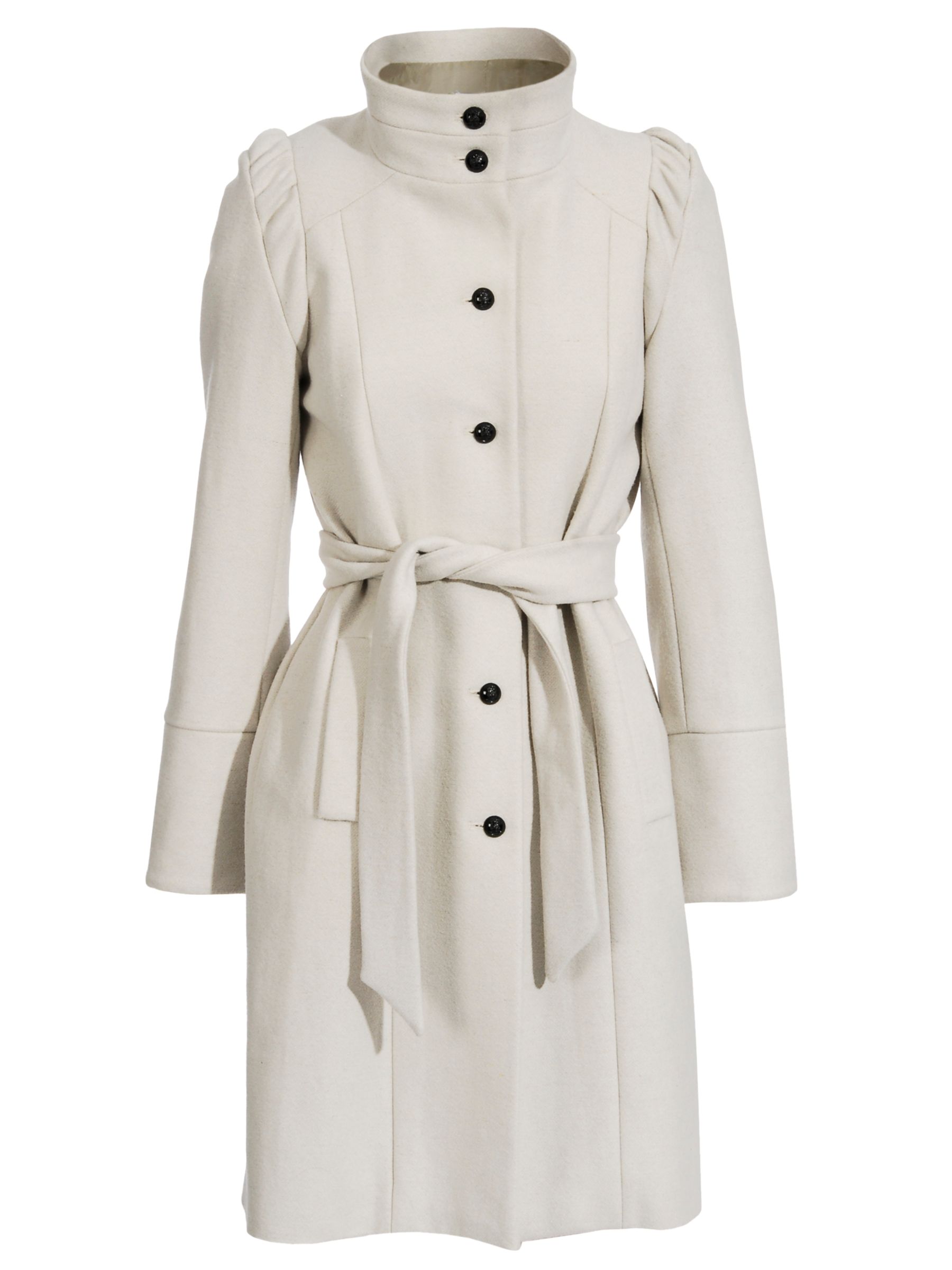 Farhi by Nicole Farhi Gathered Shoulder Stand Up Collar Coat, Oat melange at John Lewis