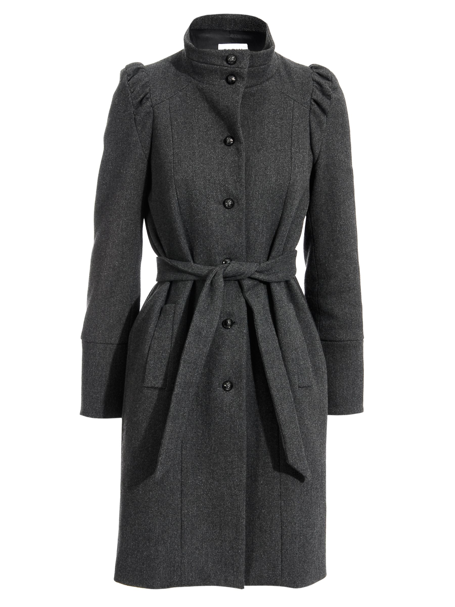 Farhi by Nicole Farhi Gathered Shoulder Stand Up Collar Coat, Charcoal at John Lewis