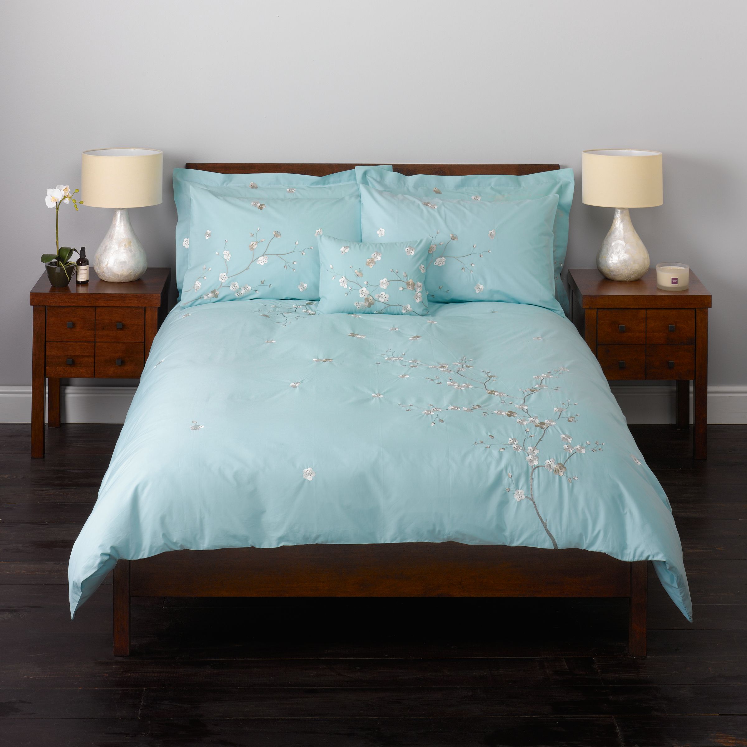 Oriental Flower Duvet Covers, Duck Egg