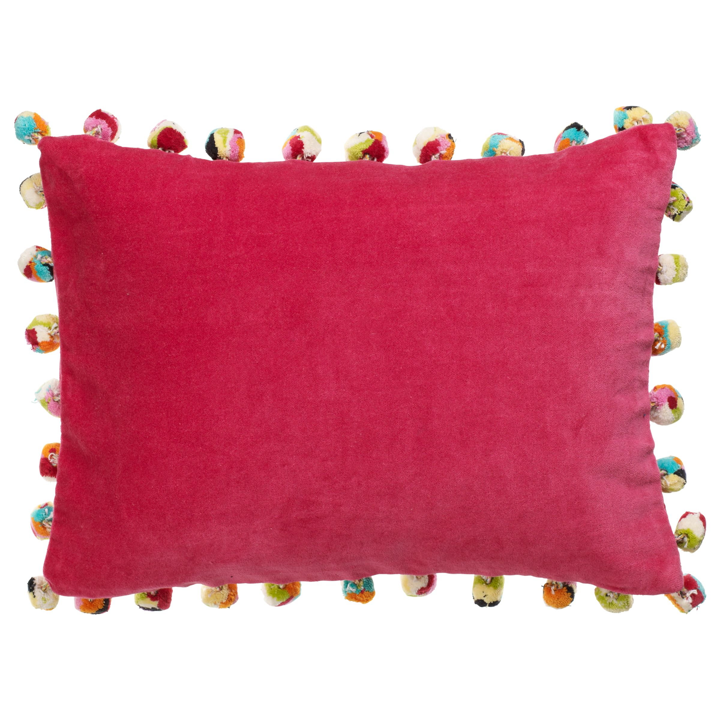 John Lewis Velvet Pom-Pom Cushion, Magenta